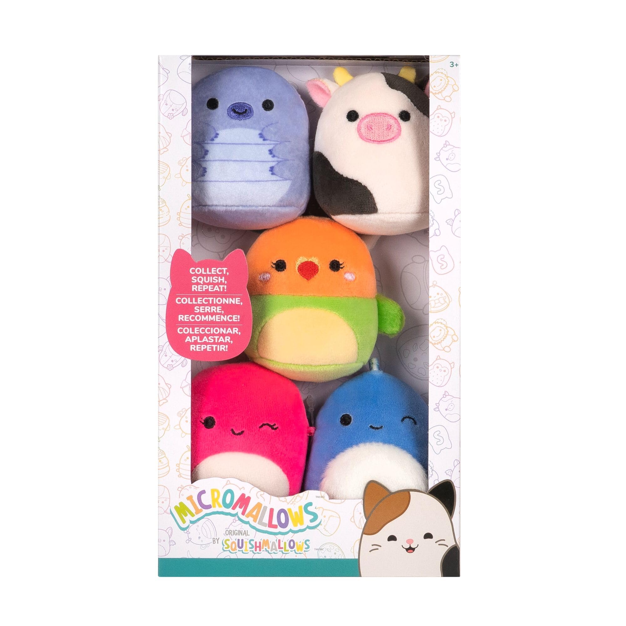 Squishmallows Original Micromallows Plush 5-Pack - Bear, Cow, Dinosaur, Love Bird, Octopus | 2.5 Inch 2