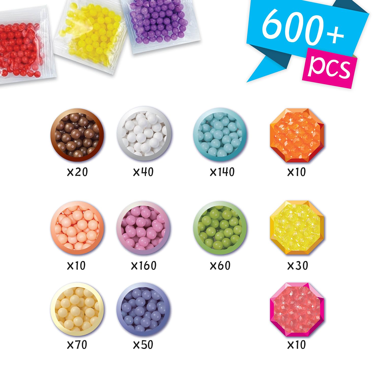 Aquabeads Pastel Fancy Set 31504 - 600+ Beads in 11 Colors | Ages 4+ 5