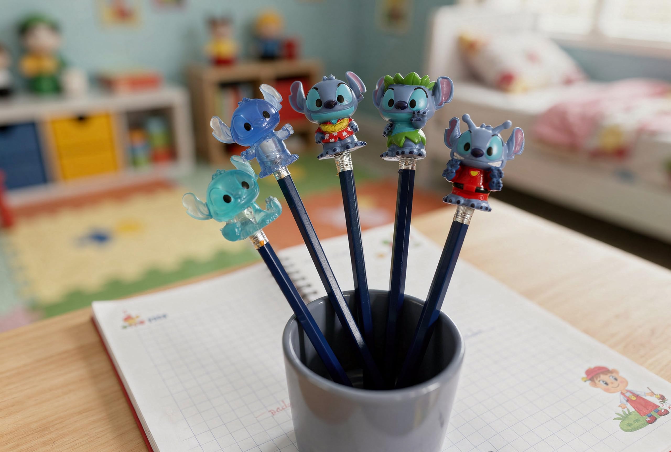 Ooshies Stitch Collectibles 5 Pack Pencil Toppers - Includes Rare Gold Pack Chance, Disney Character Figures, Ages 5+ 7