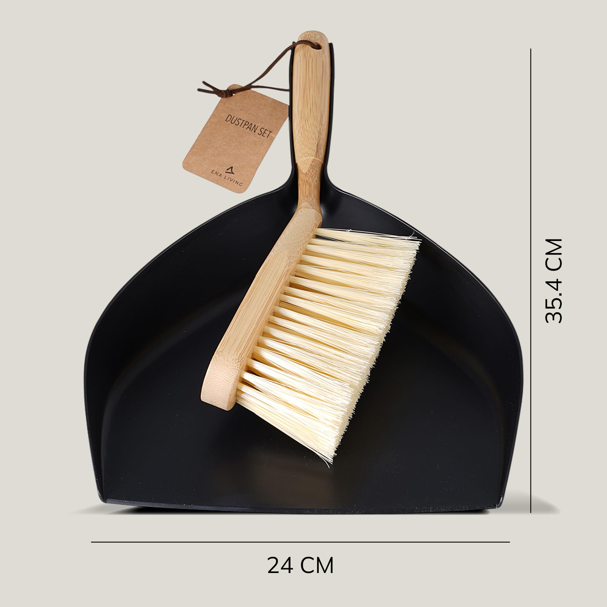 ENA Living Bamboo Dustpan & Brush Set - Eco-Labelled, Durable, User-Friendly | 29cm Brush, 35cm Dustpan 5