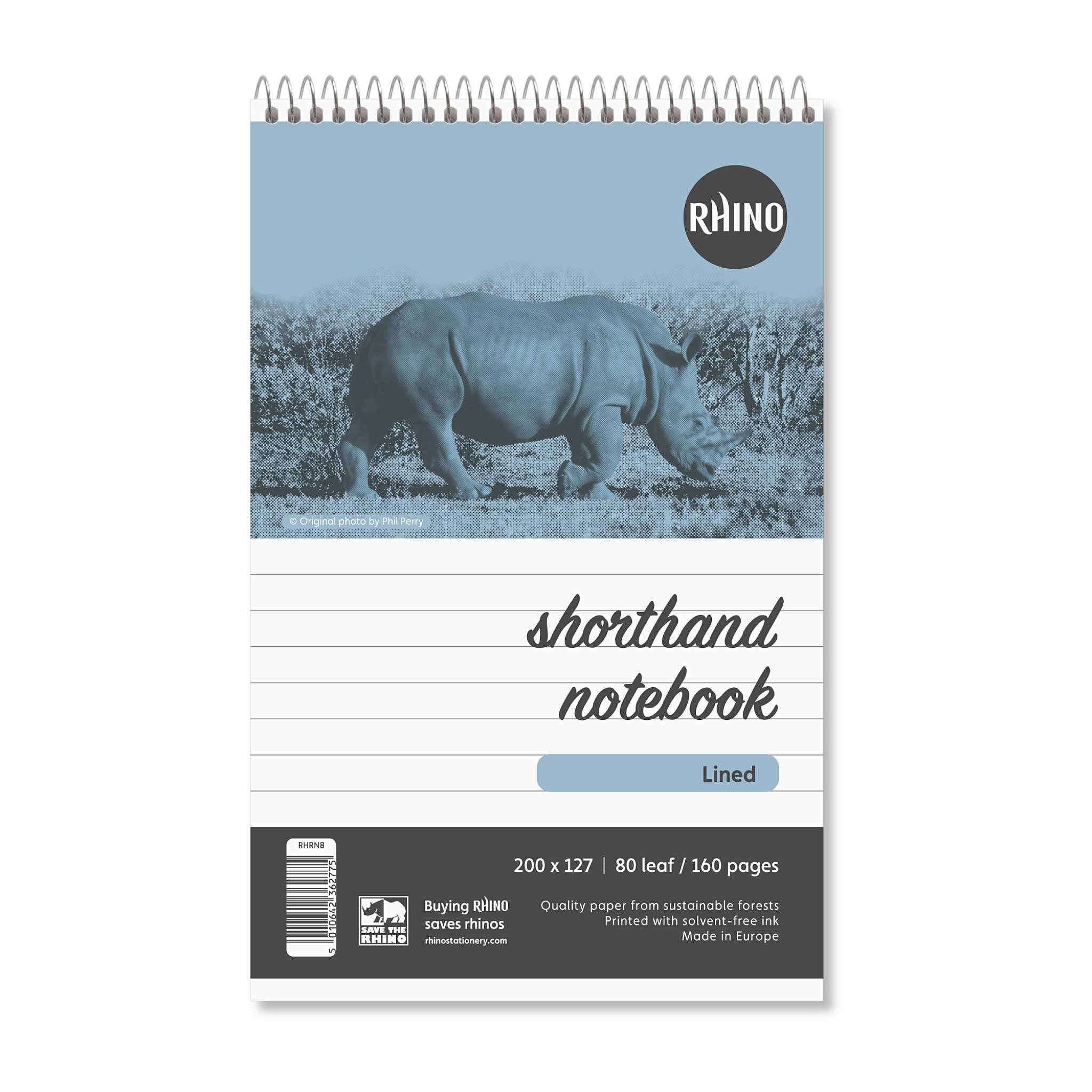 Rhino Shorthand Notebook - 160 Pages, 8mm Lined, Reporter Pad | 8x5 Inches | 1-Pack