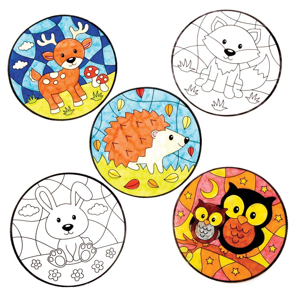 Baker Ross Woodland Animal Colour in Window Decorations AW869 | 6 Assorted Designs | 15 cm Diameter