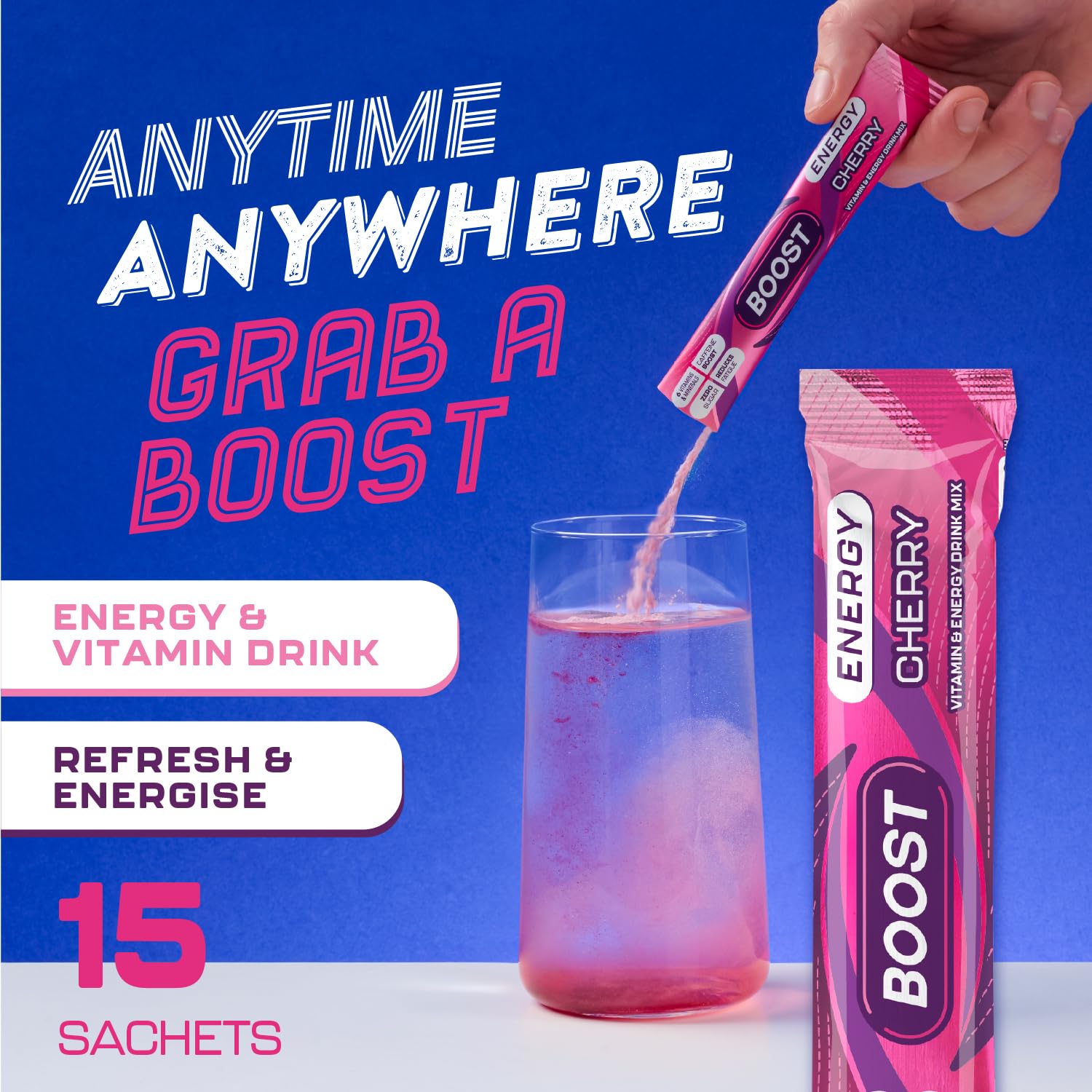 Boost Energy and Hydration Powder - Cherry Flavour | Zero Sugar | 15x Sachets