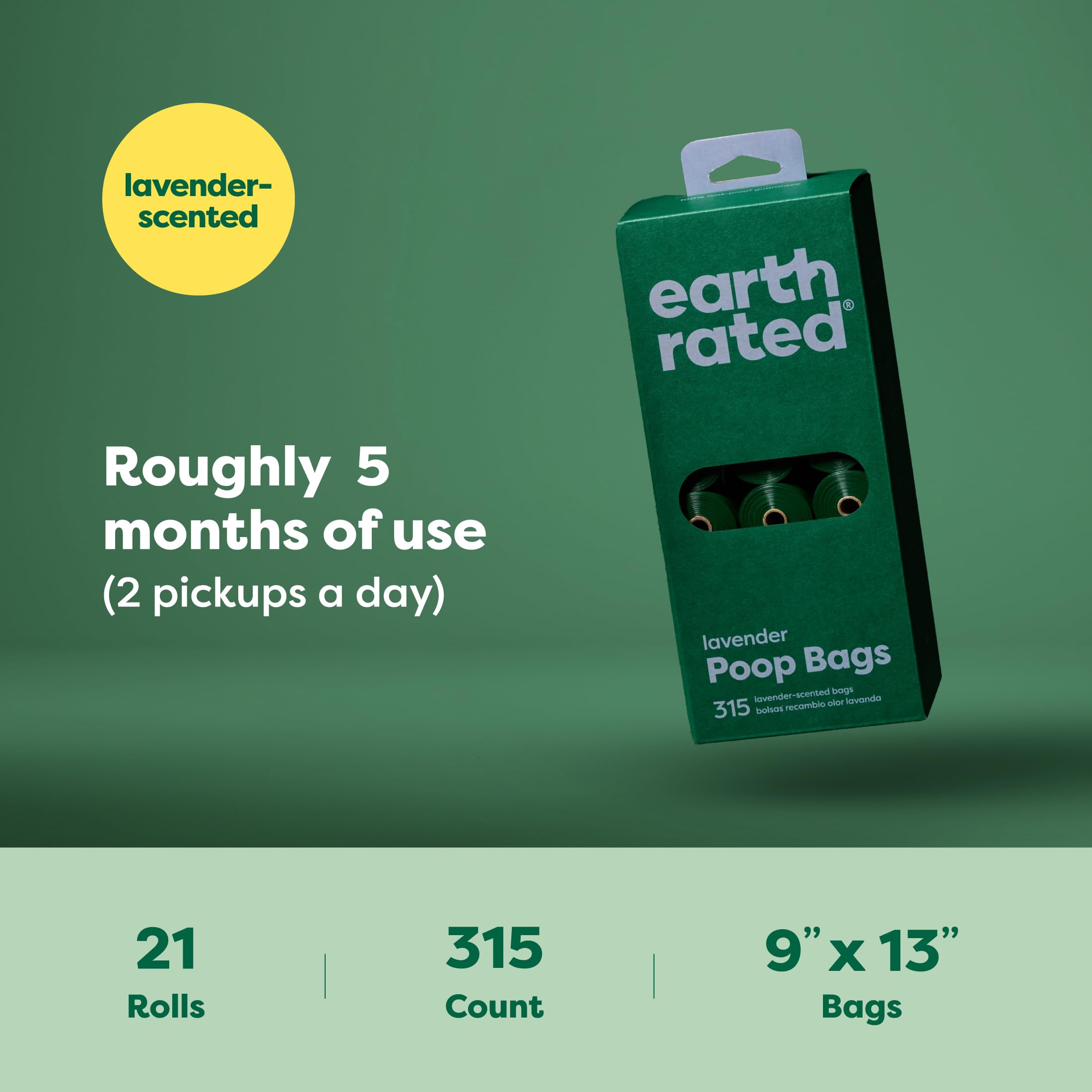 Earth Rated Dog Poo Bags - 315 Count Lavender Scented Rolls | Extra Thick & Leak Proof 8