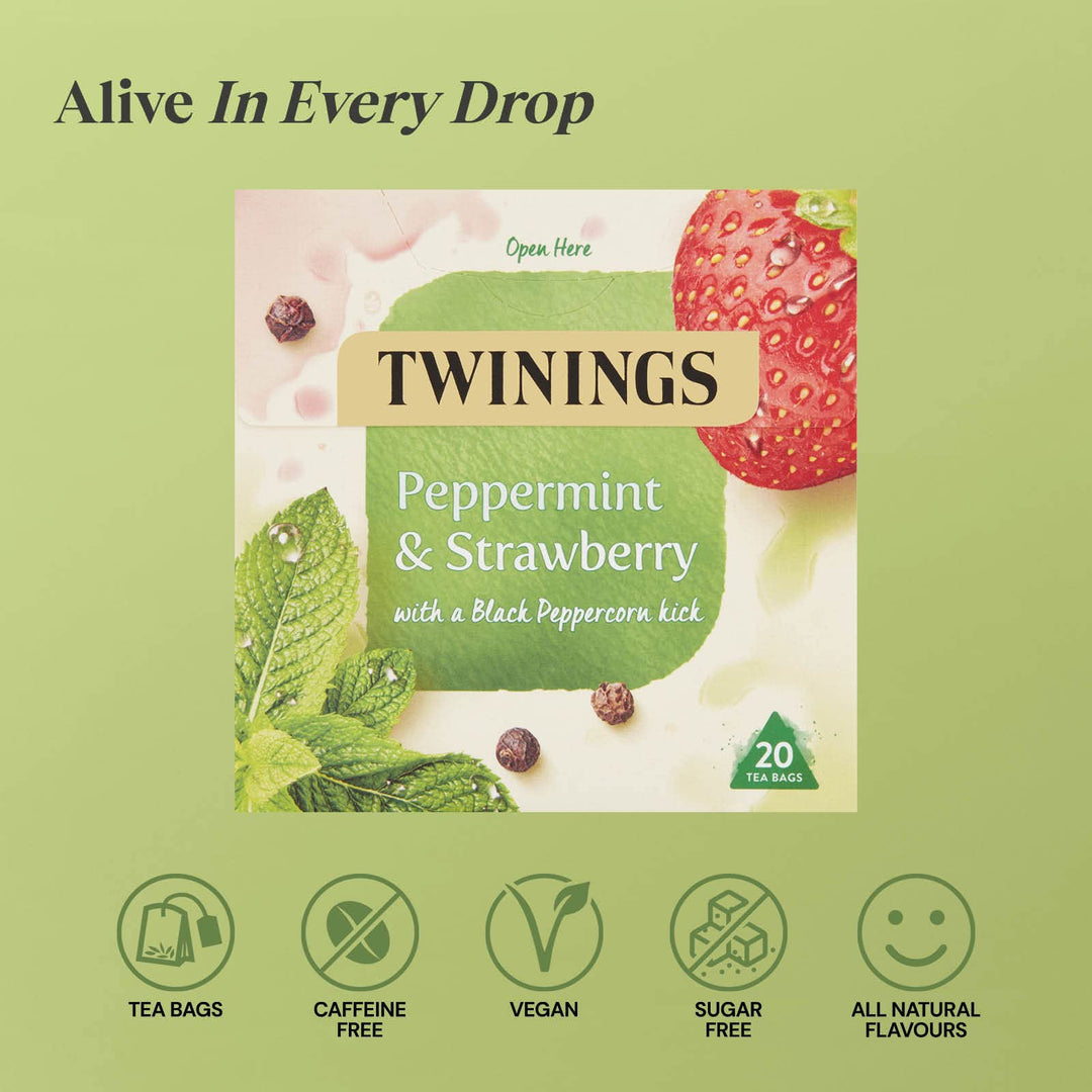Twinings Peppermint and Strawberry Herbal Tea Bags, 20 Tea Bags