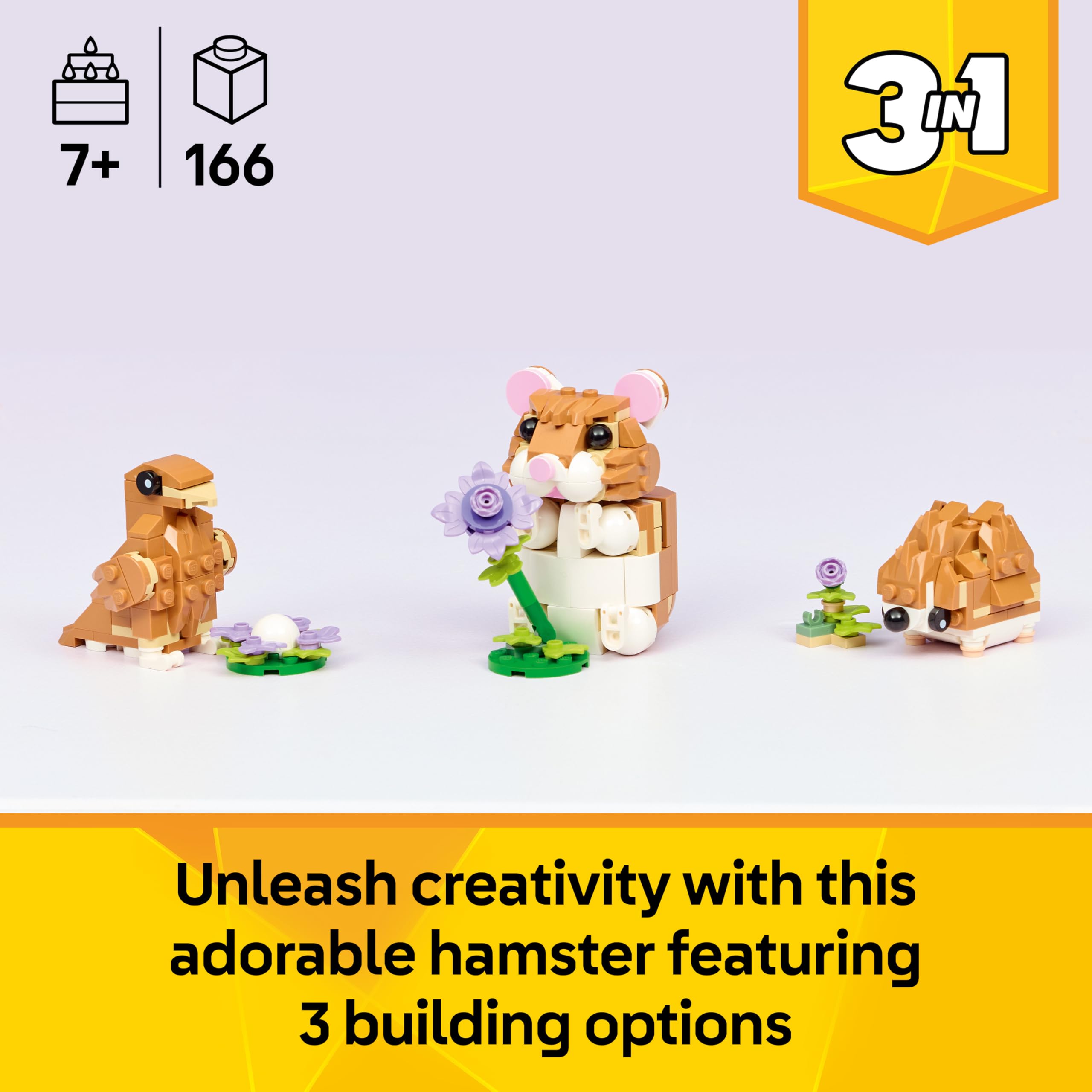 LEGO Creator 3in1 Cute Hamster with a Flower Building Set | 166 Pieces | Ages 7+
