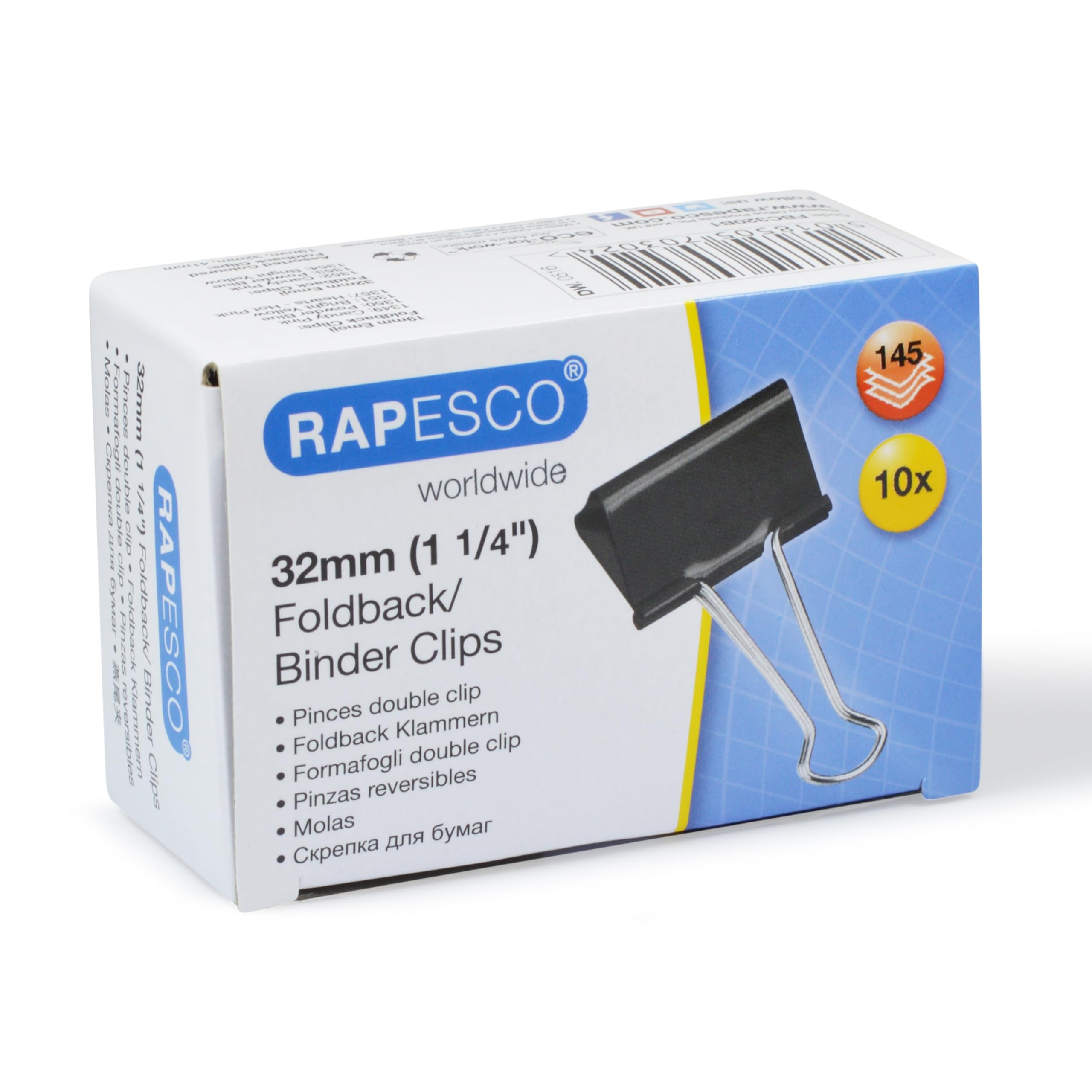 RAPESCO FBC320B1 Foldback Clips - 32mm, Black, 10 Pack | Binds 130 Sheets 1