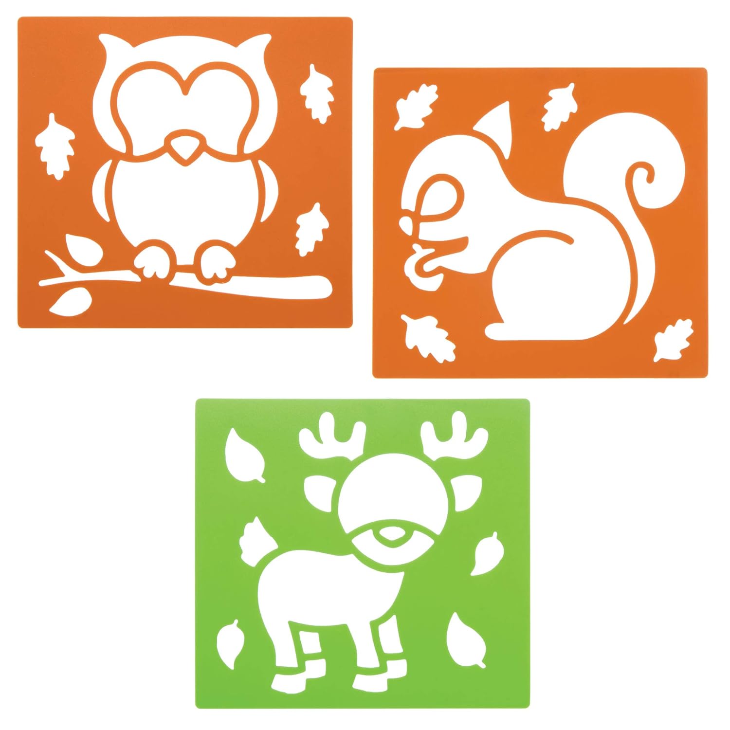 Baker Ross AW896 Woodland Animal Stencils - Arts and Crafts for Kids (Pack of 6), Brown & Green 2