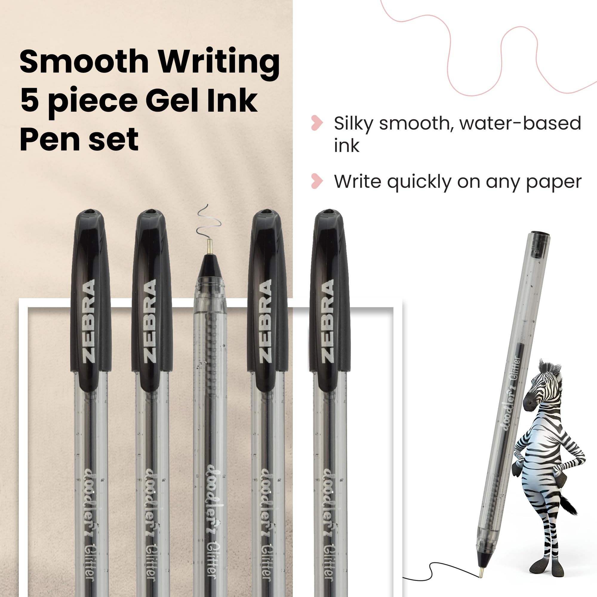 Zebra Pen Doodlerz Gel Stick Pens - 1.0mm Bold Point, Black Ink, 5-Pack 3