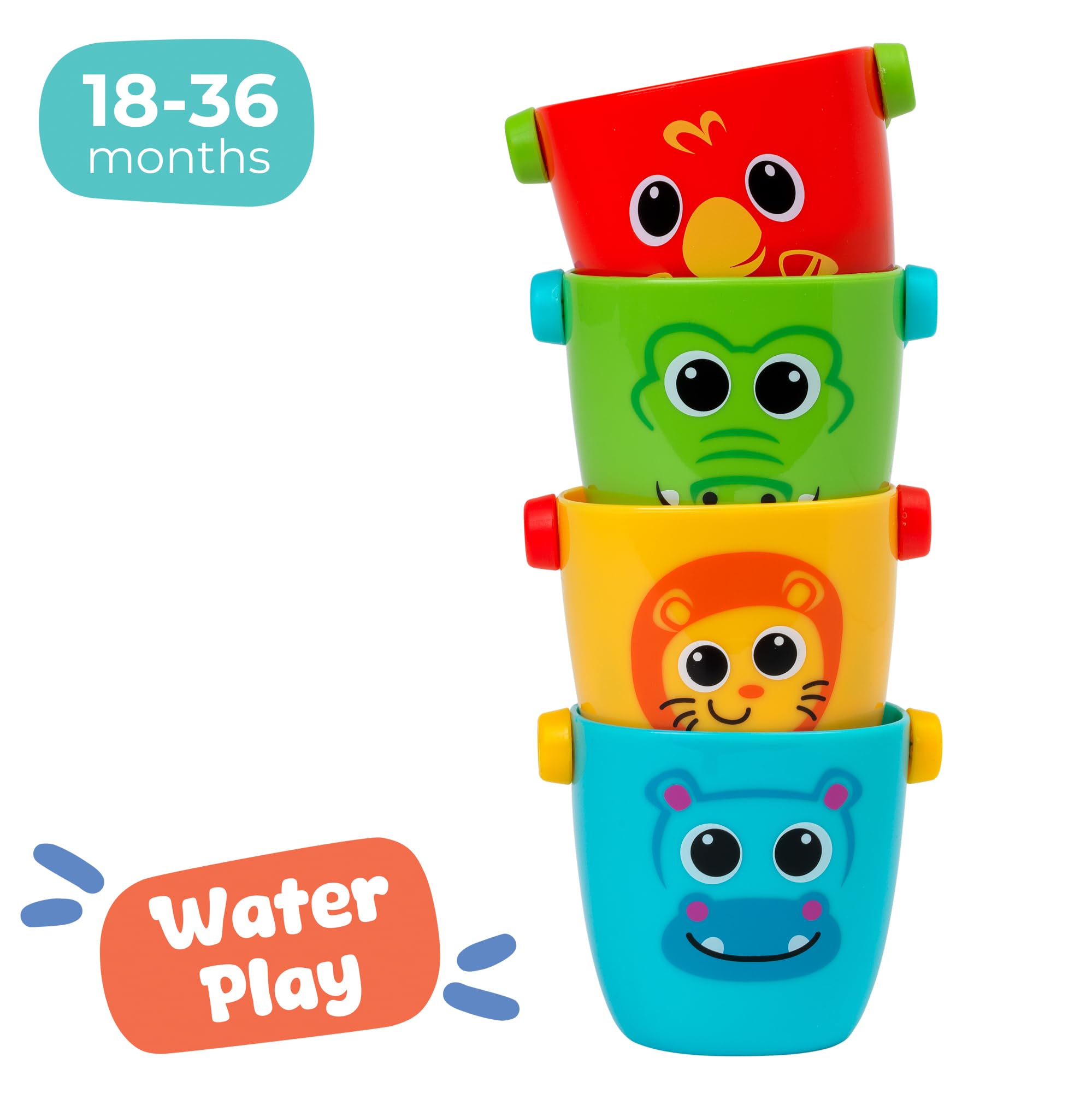 Play Tots Animal Bath Buckets - 4-Piece Stackable Bath Toy Set for Toddlers 10