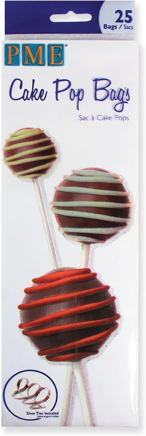 PME Cake Pop Bags with Silver Ties - 25 Pack, 254 x 76mm (10 x 3 in) 1