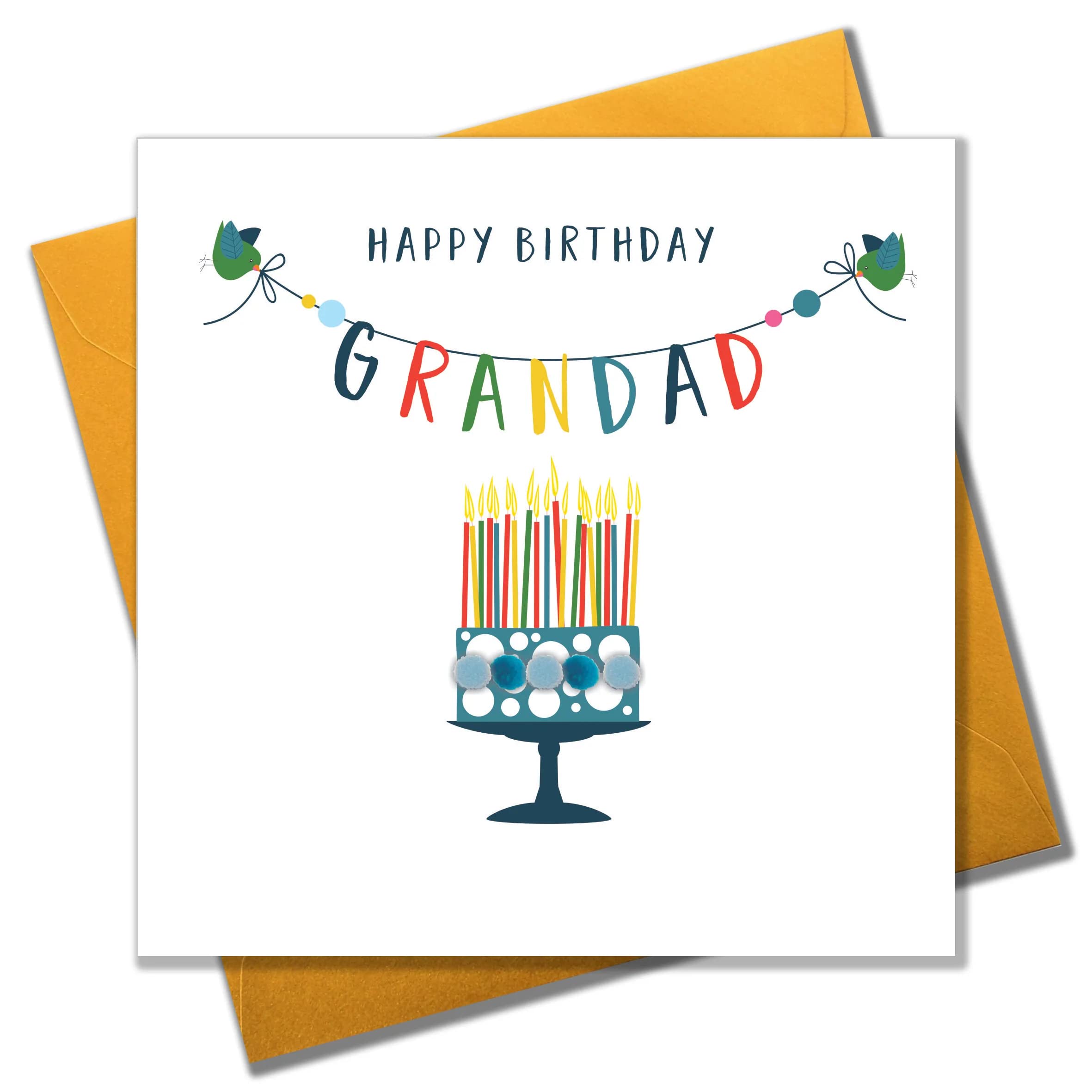 Claire Giles Greeting Cards Pom Pom Happy Birthday, Grandad | 150x150mm | Heavy 350gsm Card
