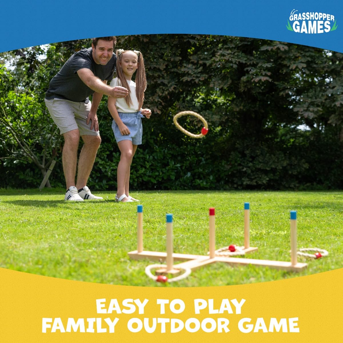 Grasshopper Games Wooden Ring Toss Game Set | FSC-Certified Wood | Indoor/Outdoor Play | Ages 3+ 5