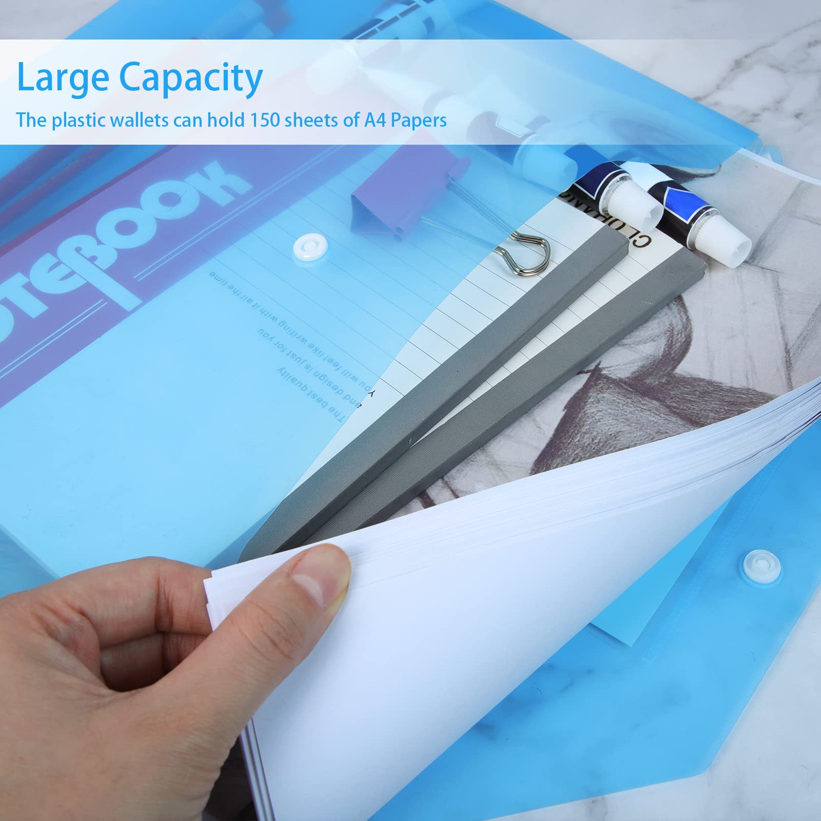 GoodtoU Plastic Wallets A4 - 36 Pack Coloured Document Folders with Popper Closure | 150 Sheet Capacity 5