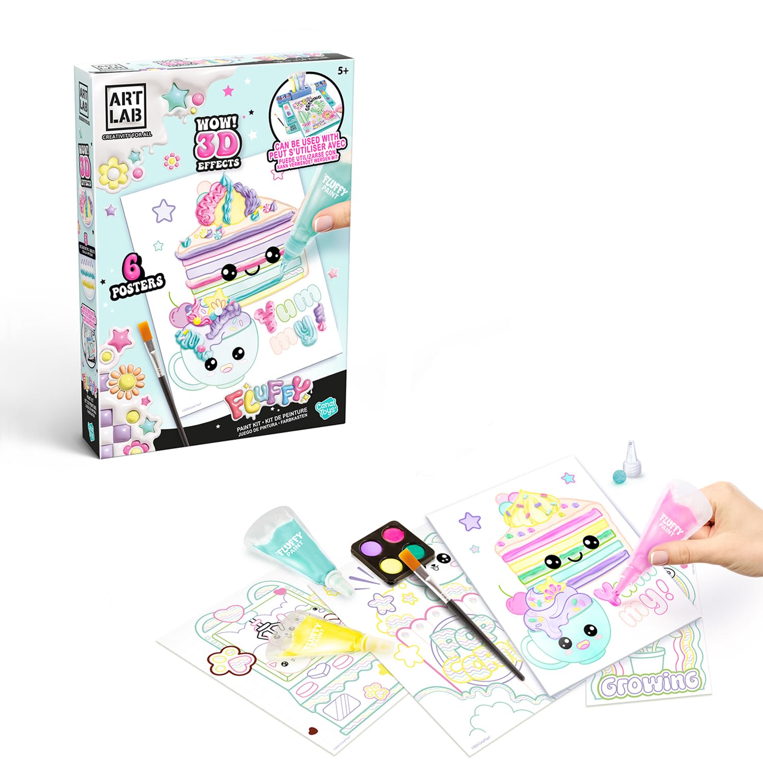 Canal Toys Art Lab Fluffy Paint Kit - 3D Paint Set for Kids | Includes 3 Fluffy Paints & 6 Posters