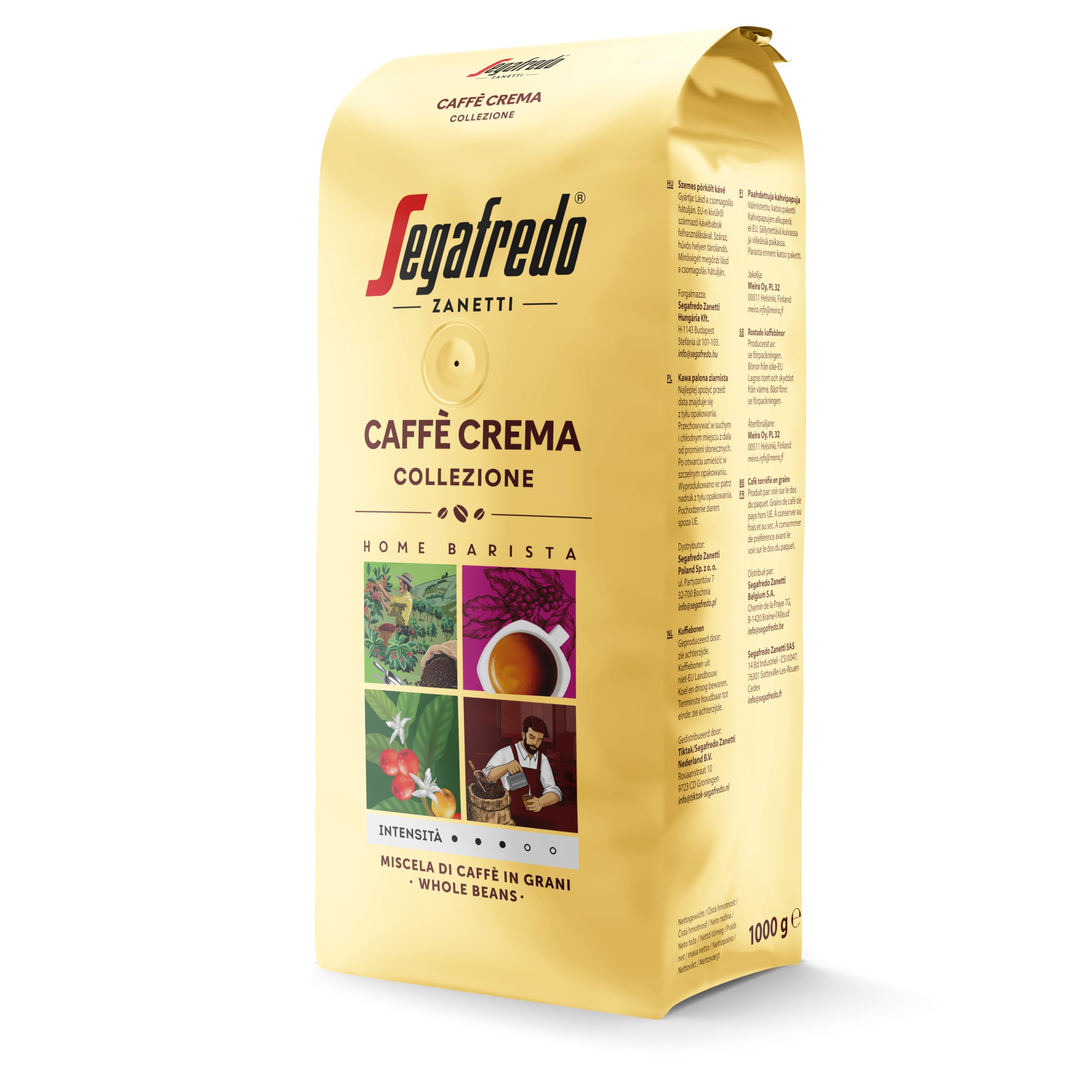 Segafredo Zanetti Caffè Crema Collezione Roasted Whole Coffee Beans 1kg Pack 4