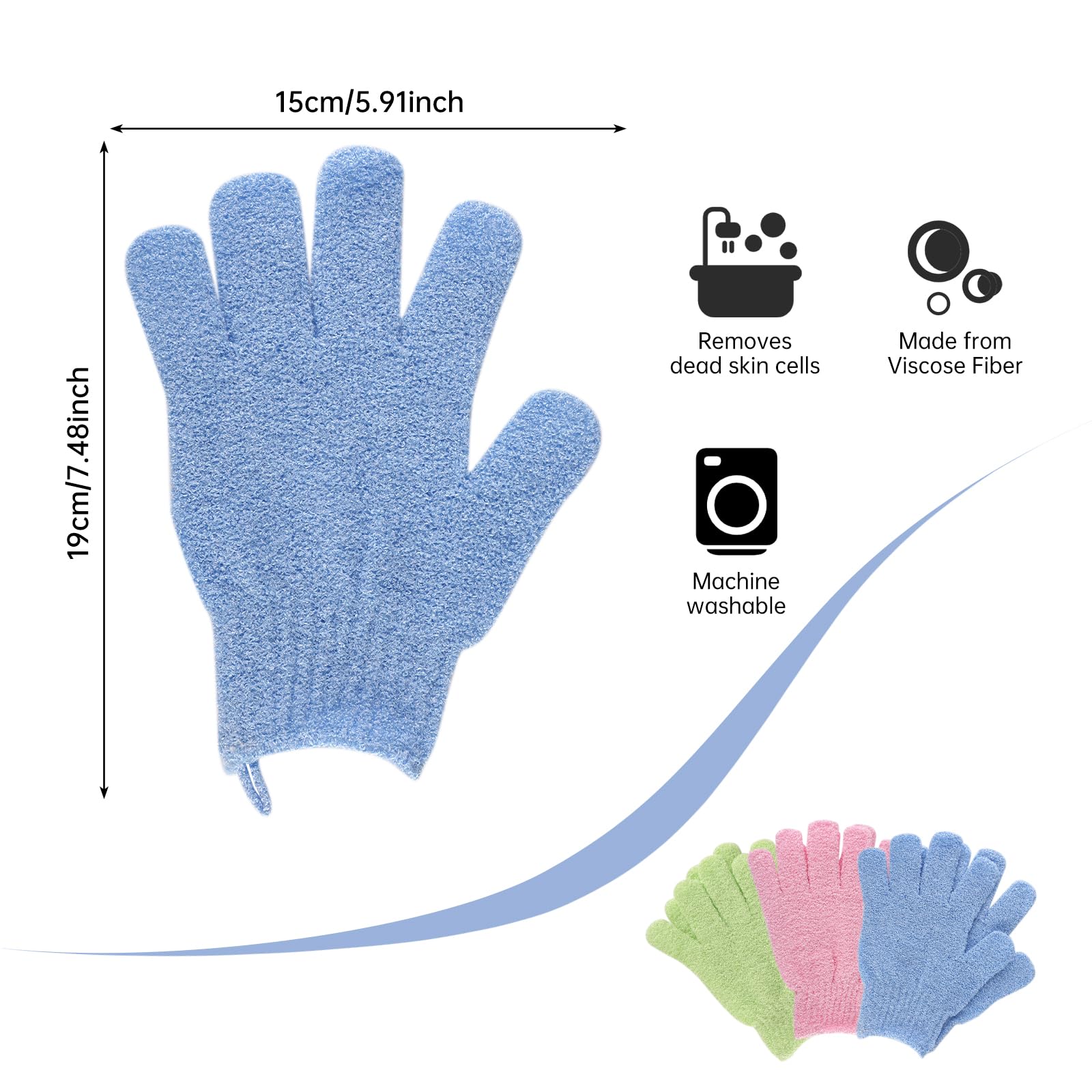 Lafefe Exfoliating Gloves - 6 Pack Shower Mitts for Deep Cleansing | Tri-Color Set | Built-in Hooks 2