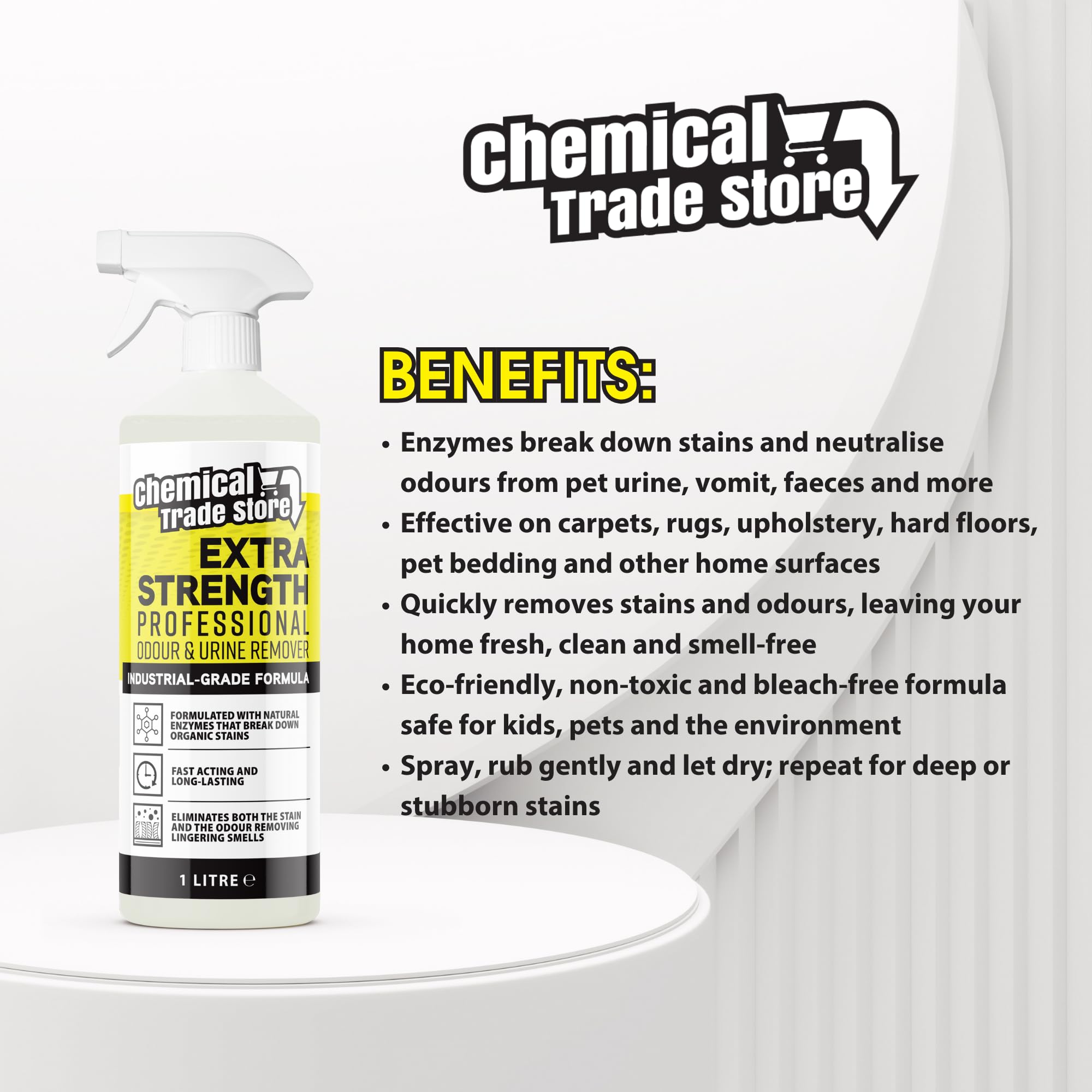 Chemical Trade Store Enzyme Odour & Urine Eliminator - 1L Liquid Stain Remover 2