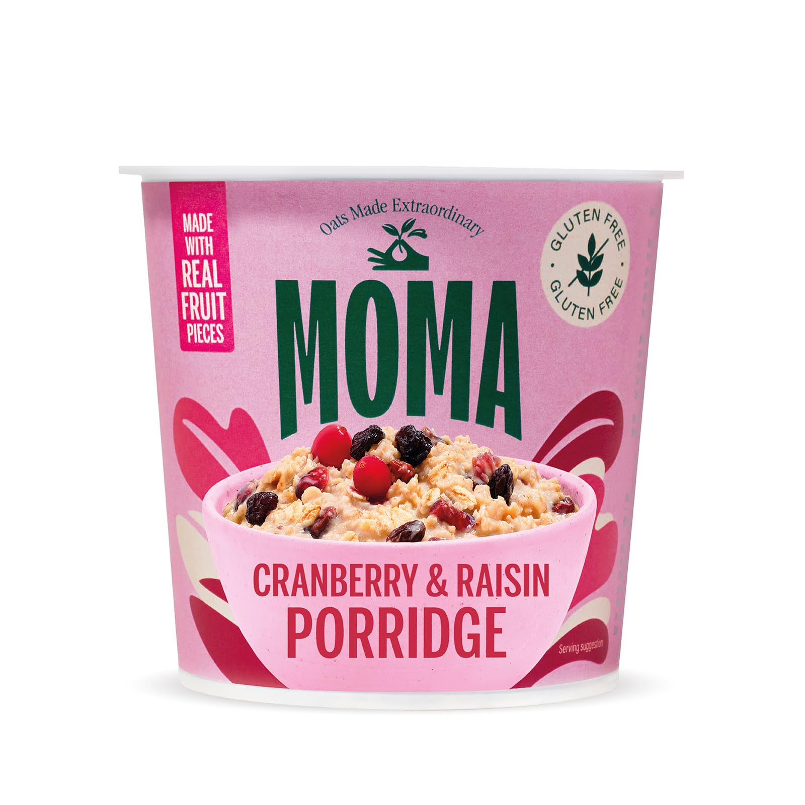 MOMA Instant Porridge Pots Cranberry & Raisin - 70g - Gluten Free, High Fibre, Source of Protein, Rich in Vitamin B6