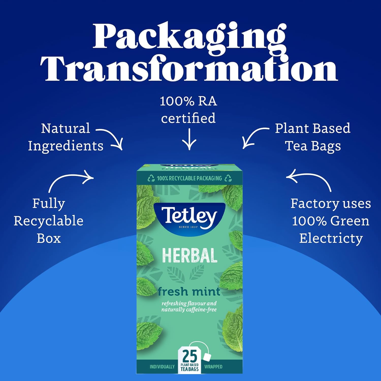 Tetley Fresh Mint Herbal Tea Bags - Peppermint & Spearmint Blend | Caffeine-Free | 6 x 25 Count (150 Bags Total) 4