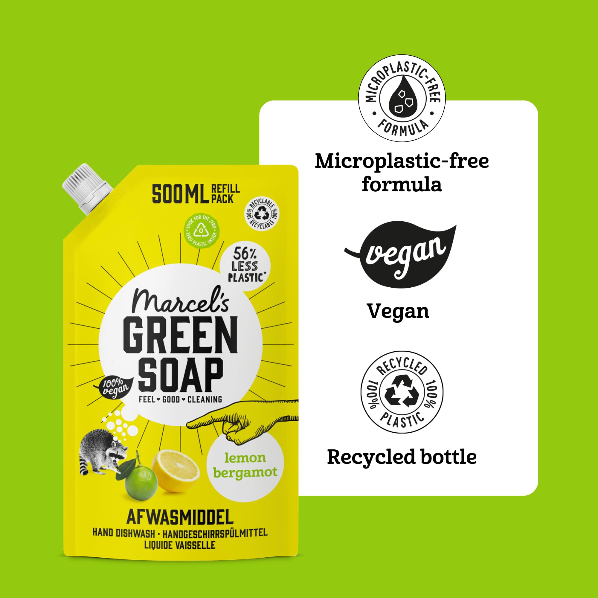 Marcel's Green Soap Washing-Up Liquid - Lemon & Bergamot Refill | 500ml | Plant-Based 3