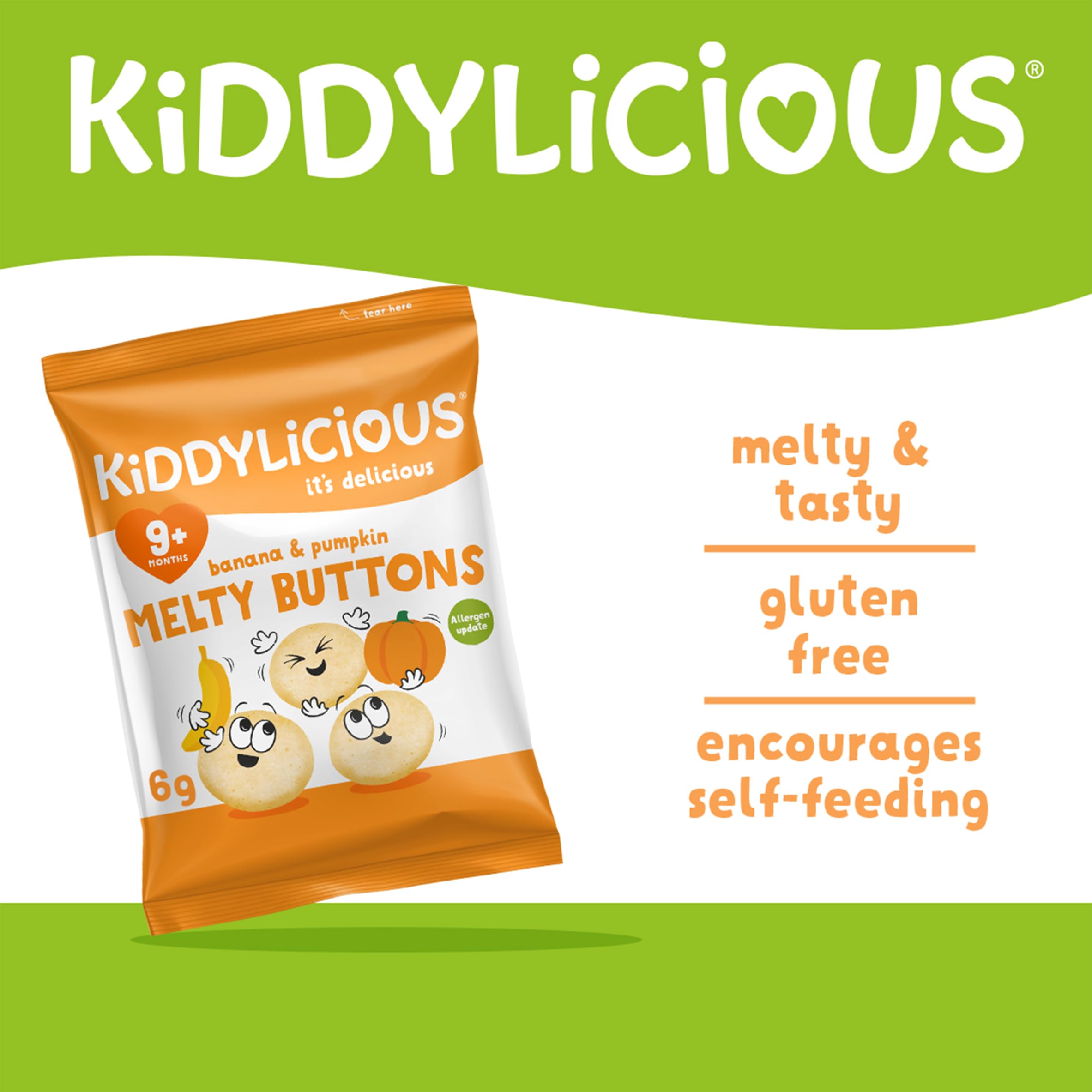 Kiddylicious Banana & Pumpkin Melty Buttons - Portion Controlled Finger Food for Kids | Pack of 10 2