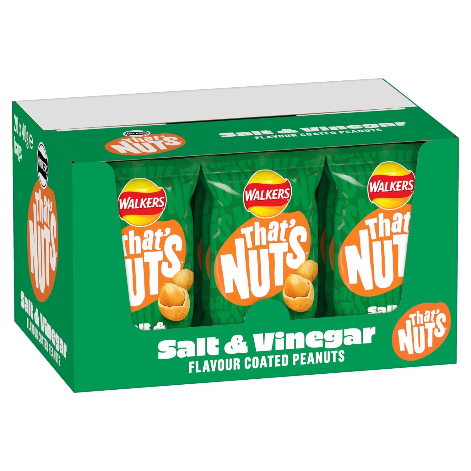 That's Nuts Walkers Salt & Vinegar Peanuts Grab Bag Case | 20 x 40g Bags | 800g Total