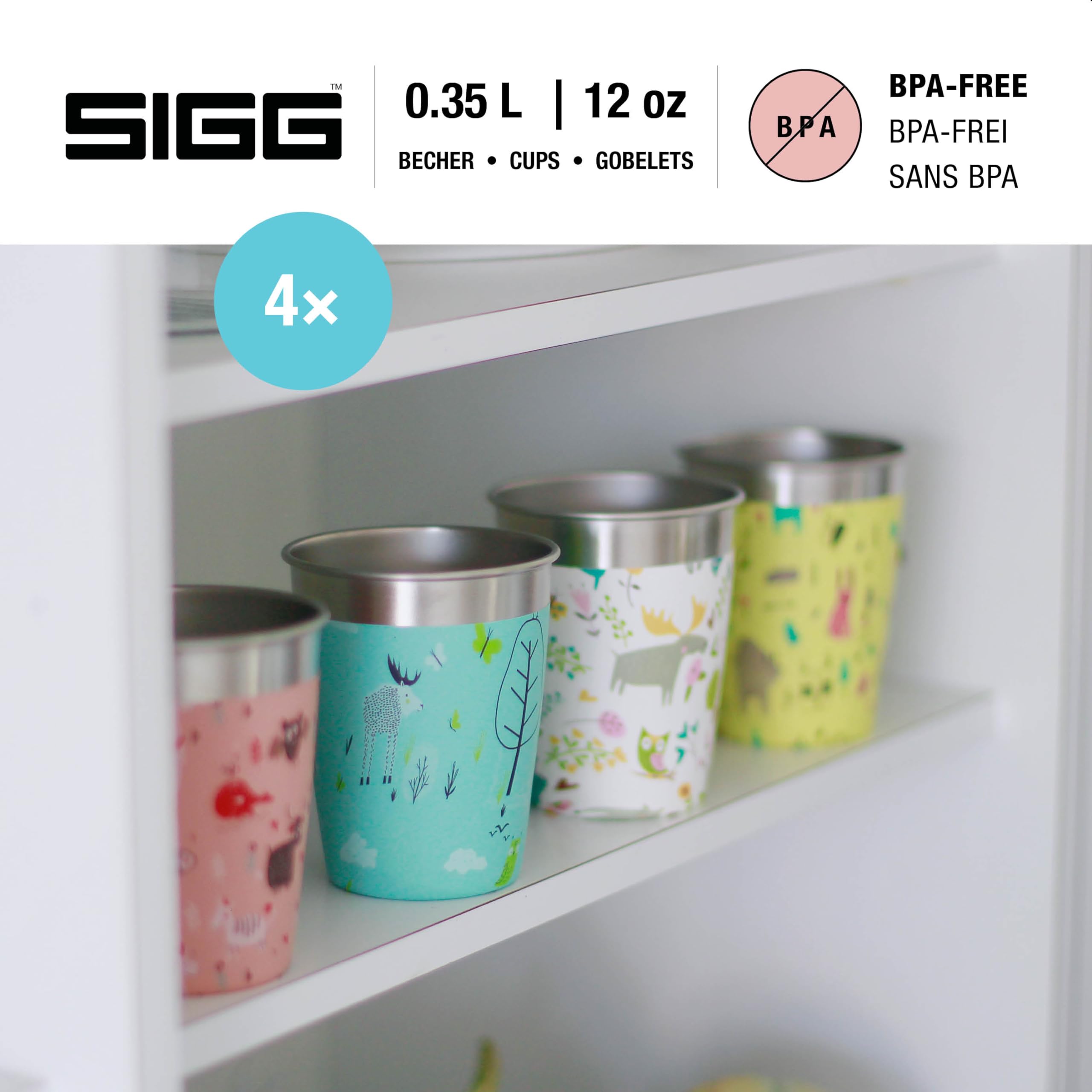 Sigg Kids Stainless Steel Cup Set - 4-Pack with Colorful Designs for Home & On-the-Go 5