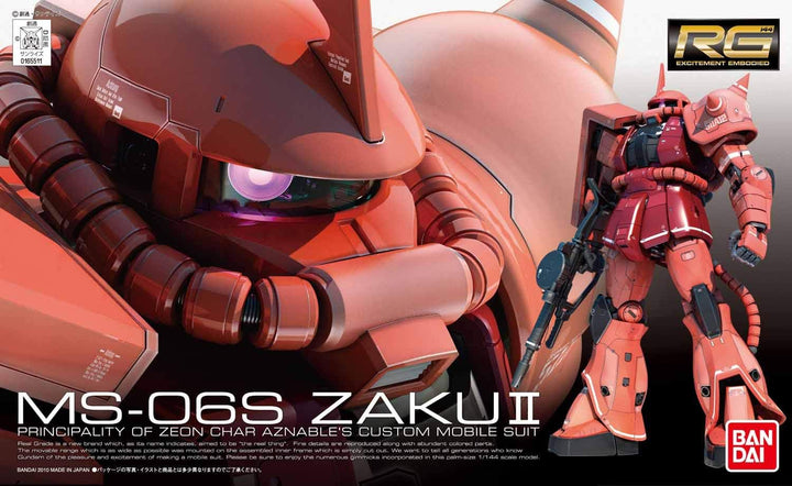 Bandai Gunpla RG-02 MS-06S Char's Zaku II Real Grade Plastic Kit - 1/144 Scale Model for Ages 3+