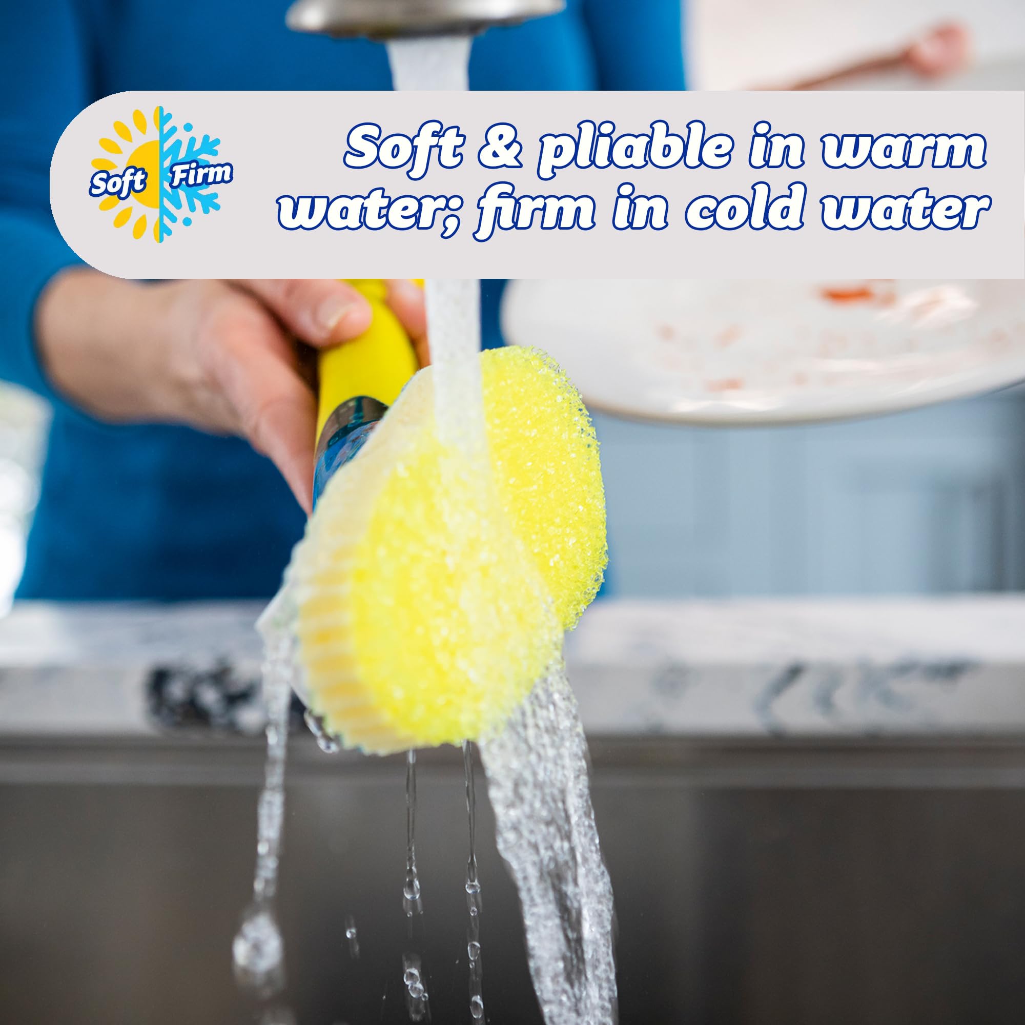 Scrub Daddy Dish Wand Scrubbing Brush with Handle - Soap Dispensing, Texture-Changing Sponge, Scraper & Detachable Head, Pink