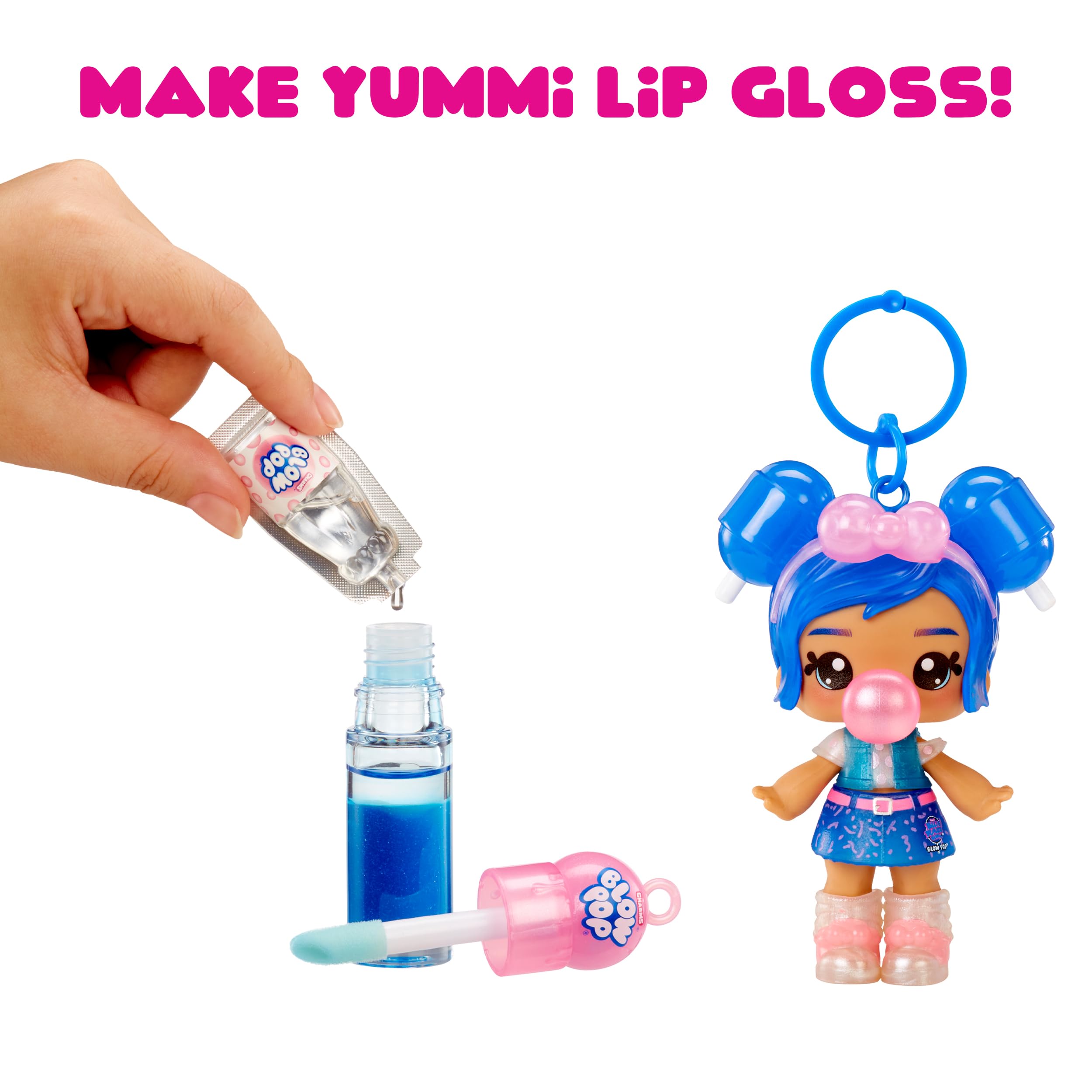 Yummiland x Blow Pop Lip Gloss Doll - Lulu Raspberry DIY Kit with Keychain, Articulated Fashion Doll & Customizable Accessories 13