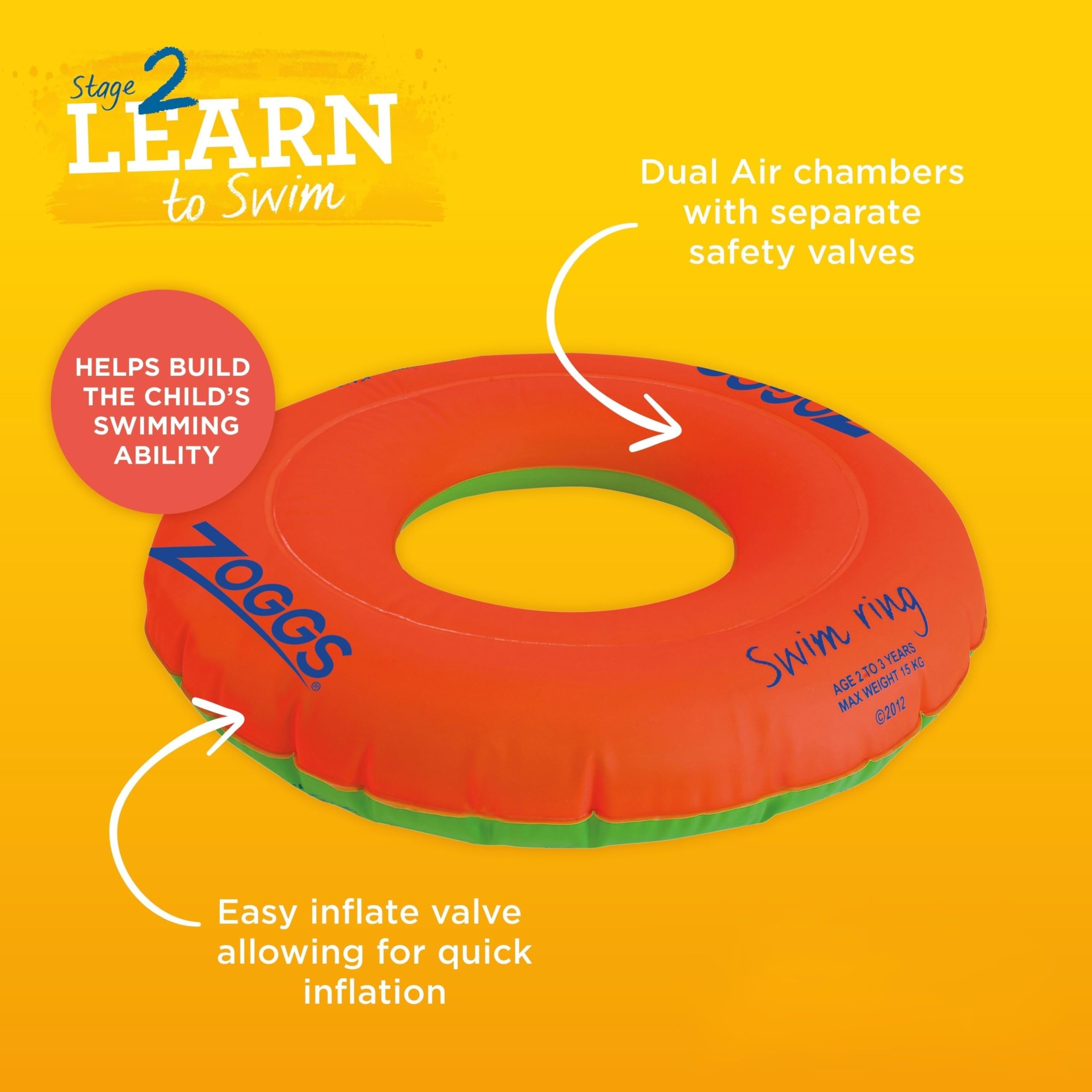 Zoggs Kids Swim Ring - Learn to Swim Aid | Ages 2-3 Years | Orange/Green 3