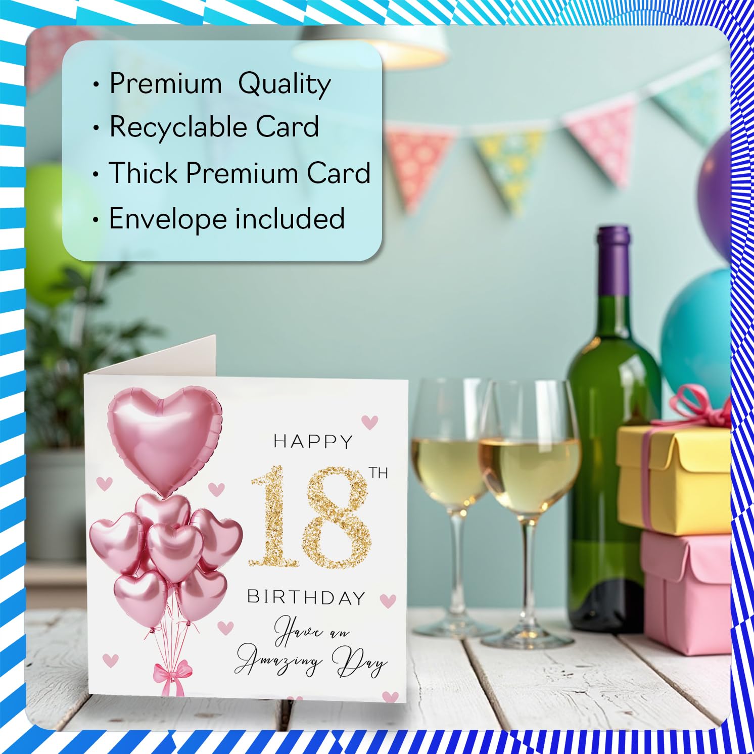 Stuff4 18th Birthday Card for Women - Pink Glitter Balloons | 145mm Square | Blank Inside 3