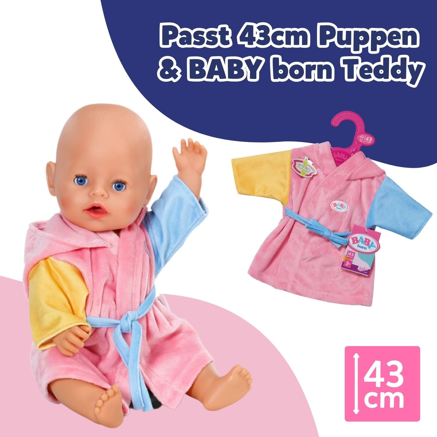 BABY born Bathrobe for Bath Time Doll Play - Pink Robe with Hood and Belt 5