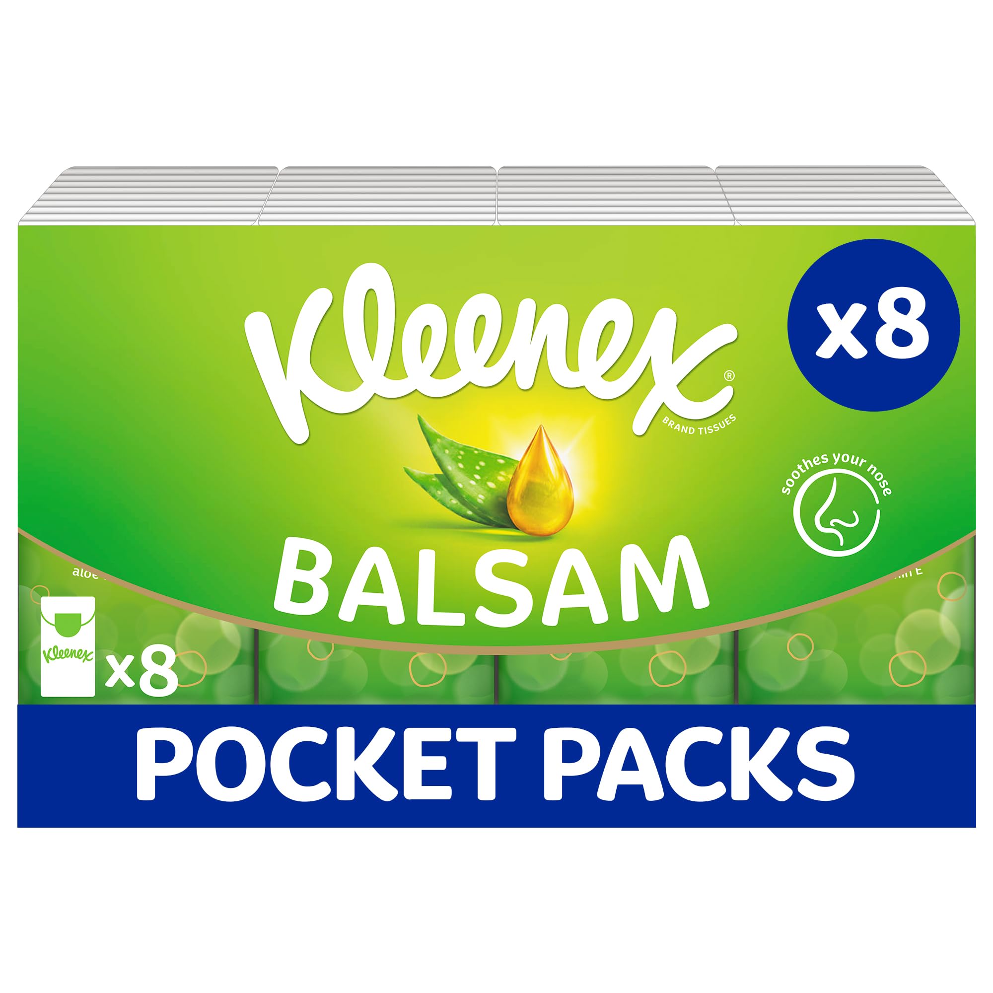 Kleenex Balsam Pocket Tissues - 8 Packs of 9 Tissues with Soothing Balm | 4-Ply