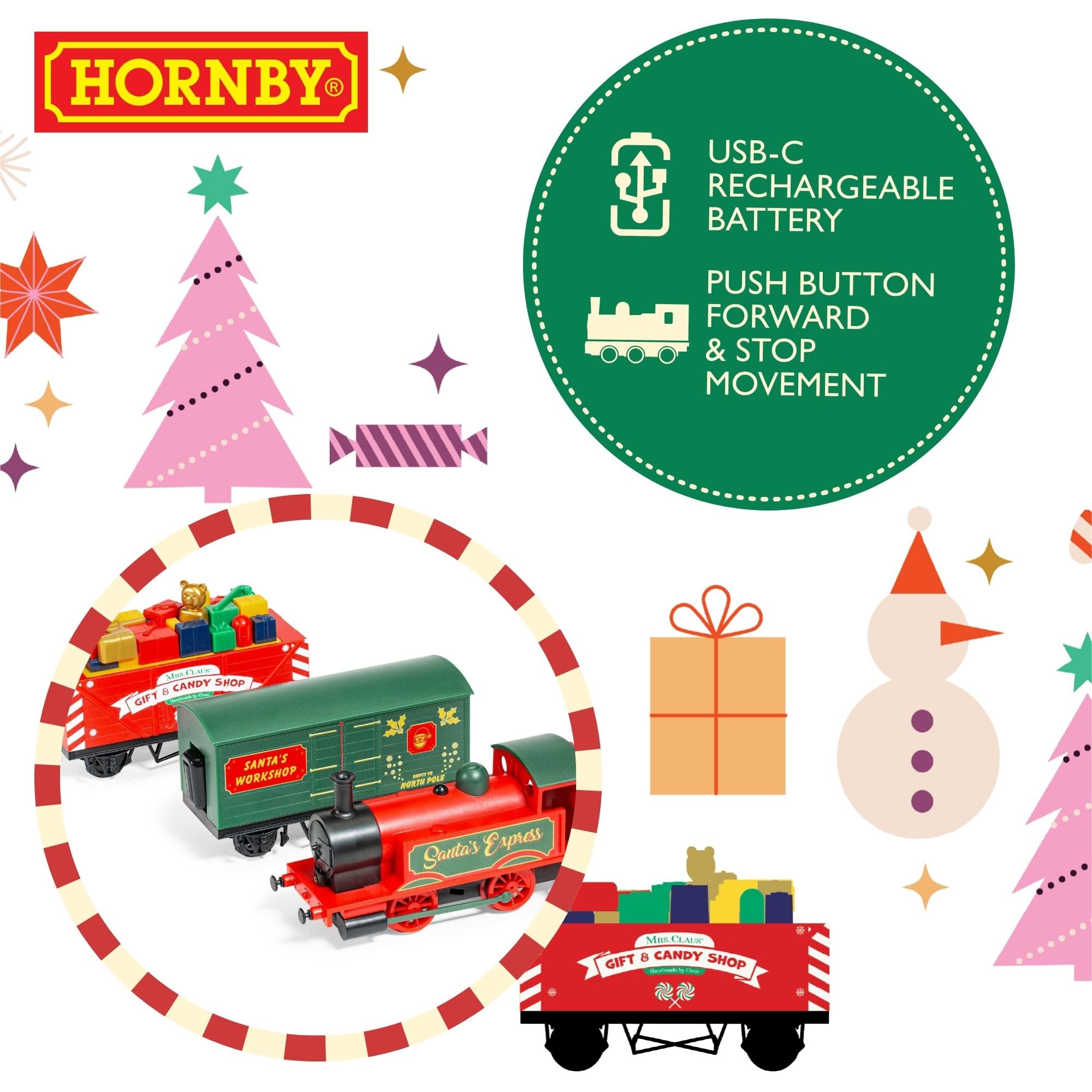 Hornby Santa's Express Christmas Train Set - Rechargeable Analogue OO Gauge 1:76 9