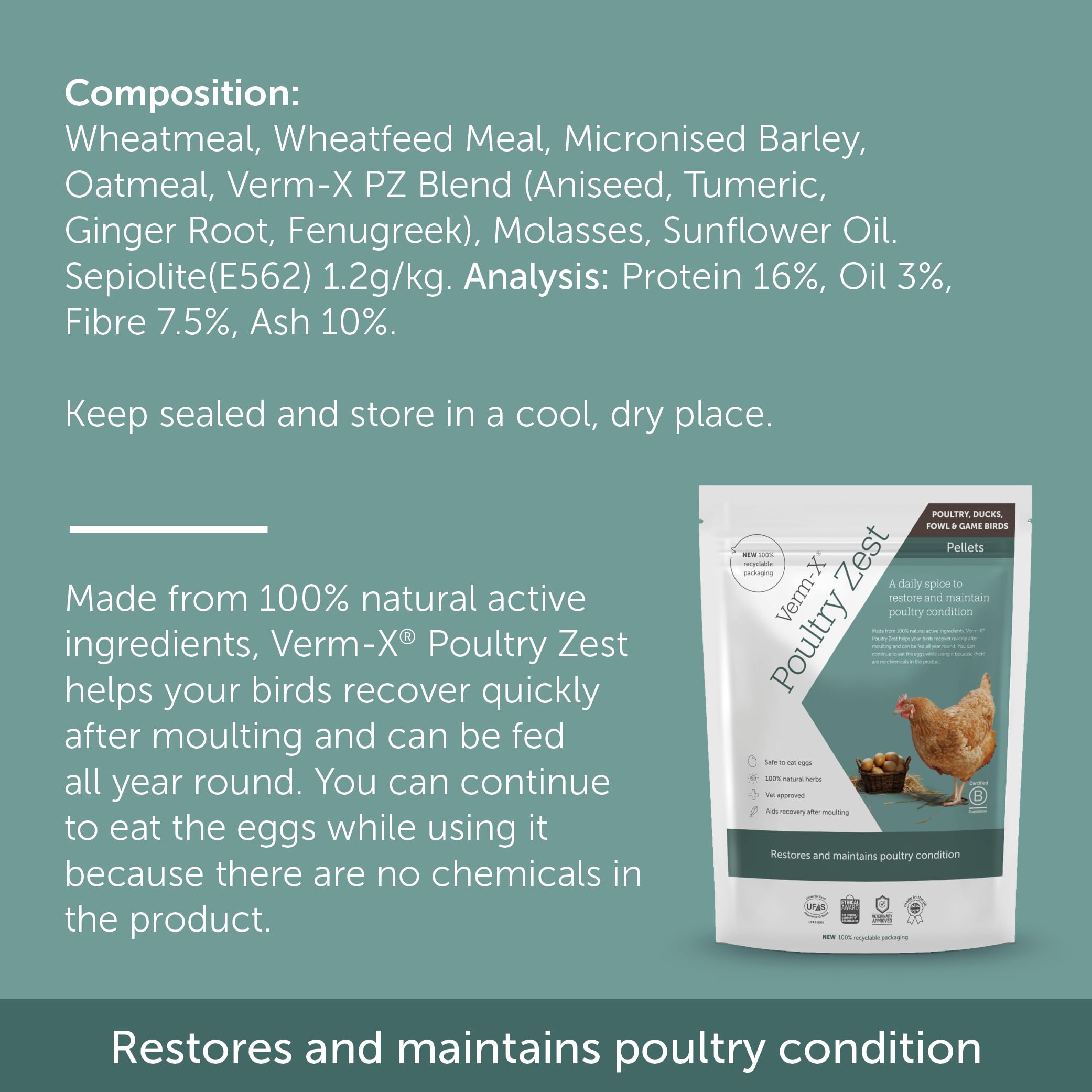 Verm-X Poultry Zest for Recovery After Moulting. Restores and Maintains Con 2