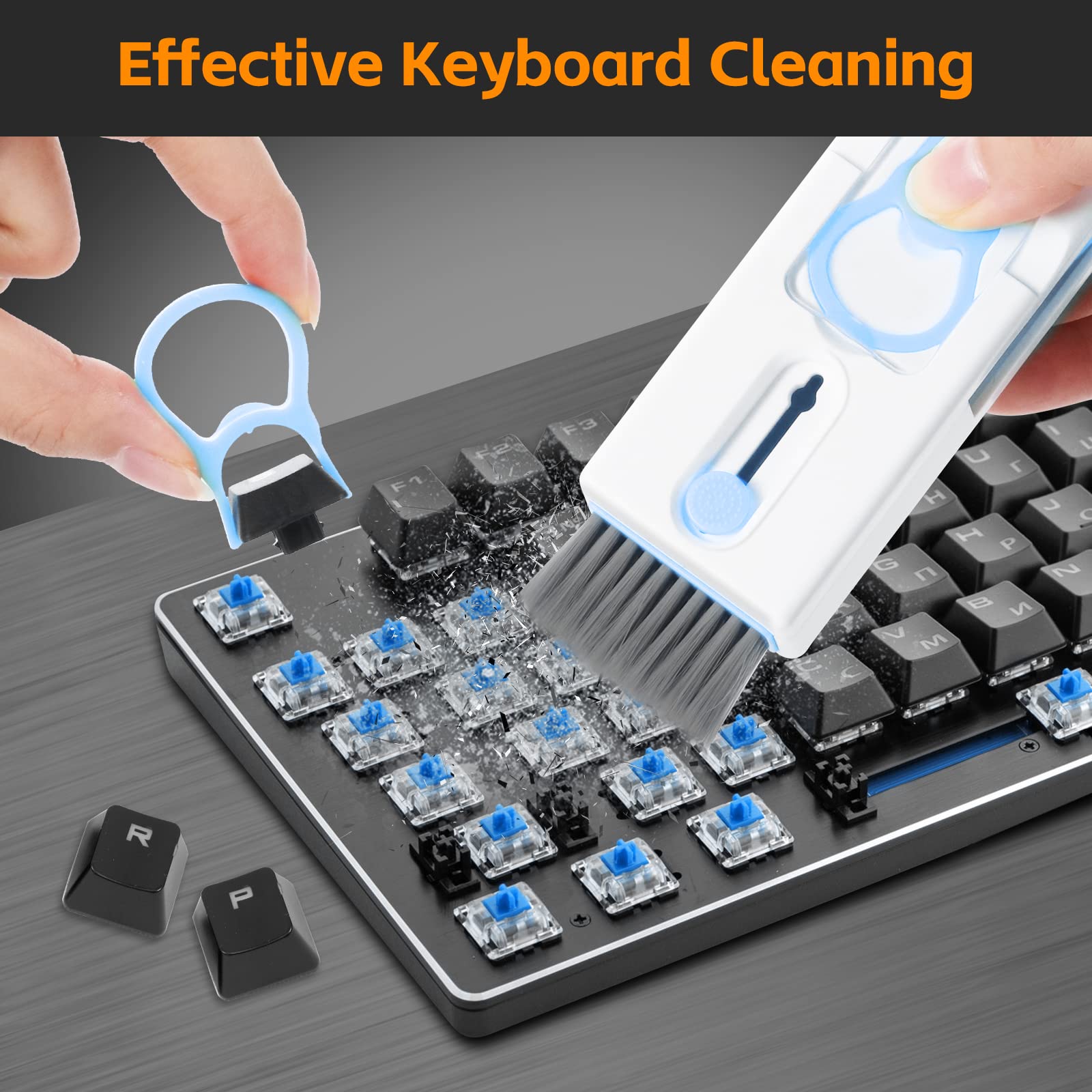 Alyvisun 11 in 1 Electronics Cleaning Kit - Multifunctional Keyboard Brush, Keycap Puller & Microfibre Cloth | Blue 3