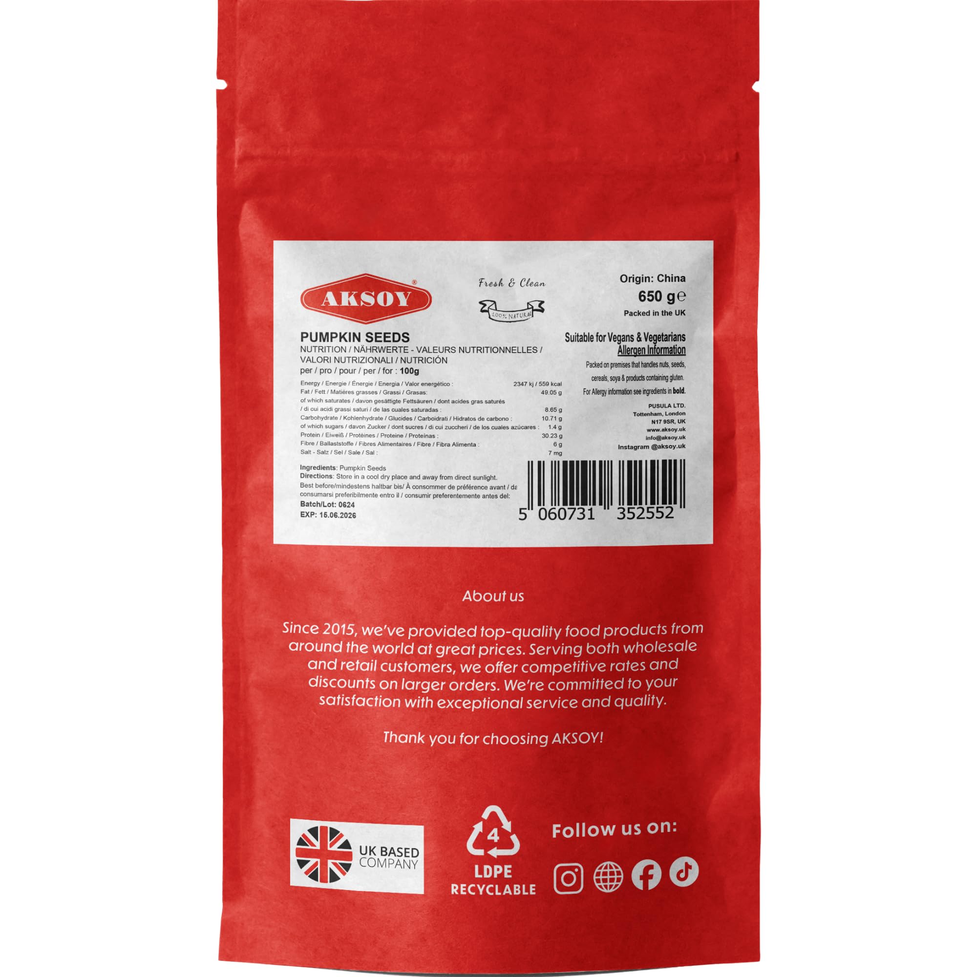 AKSOY Pumpkin Seeds - 650g Raw & Vegan | Rich in Antioxidants & Magnesium 6