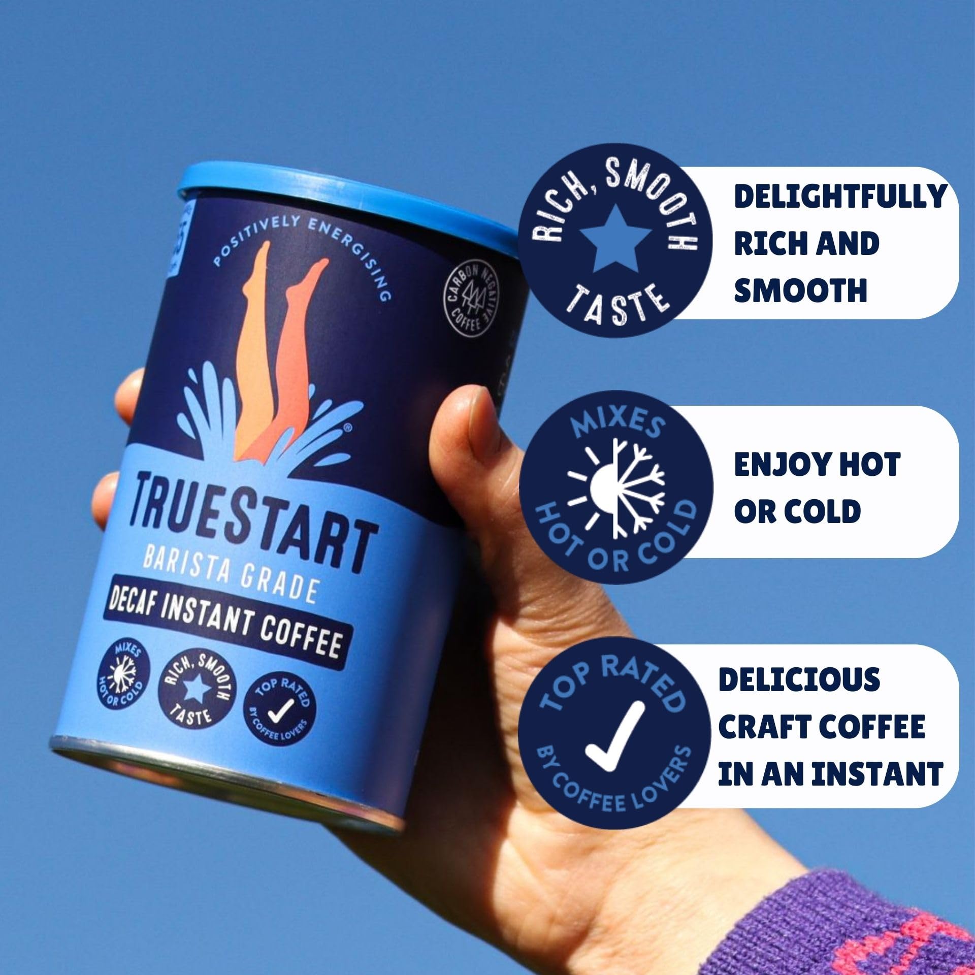 TRUESTART Barista Grade Decaf Instant Coffee - Smooth Medium Roast | 100% Brazilian Arabica | 100g Tin (Pack of 6) 2