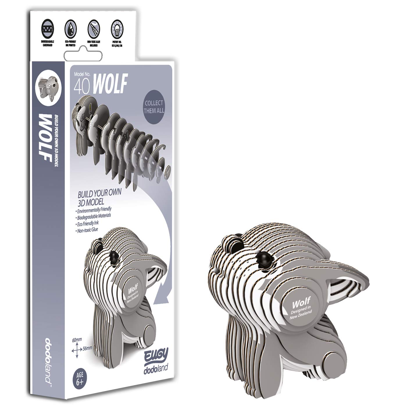 Brainstorm TOYS EUGY 3D Wolf Model Craft Kit | Biodegradable Card | Ages Child, Adult