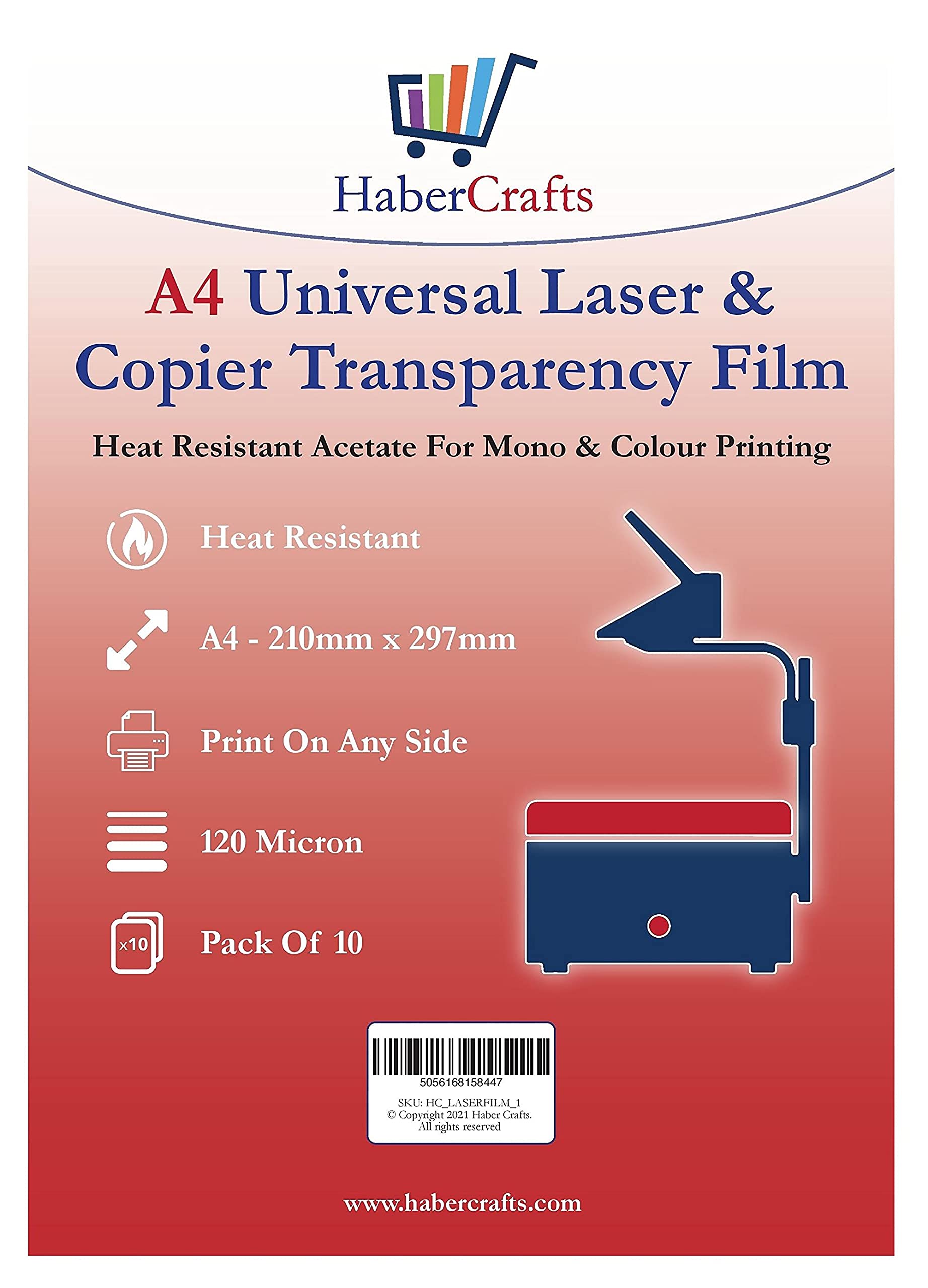 Habercrafts Universal Laser Transparency Film - A4 Clear OHP Sheets | 120gsm | 10 Sheets