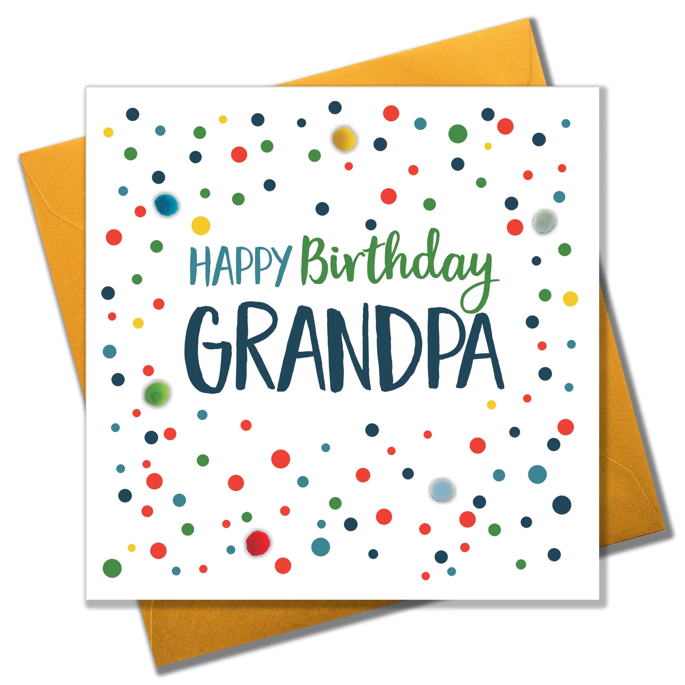 Claire Giles Greeting Cards Happy Birthday, Grandpa Pom Pom Card | 150x150mm | Blank Inside