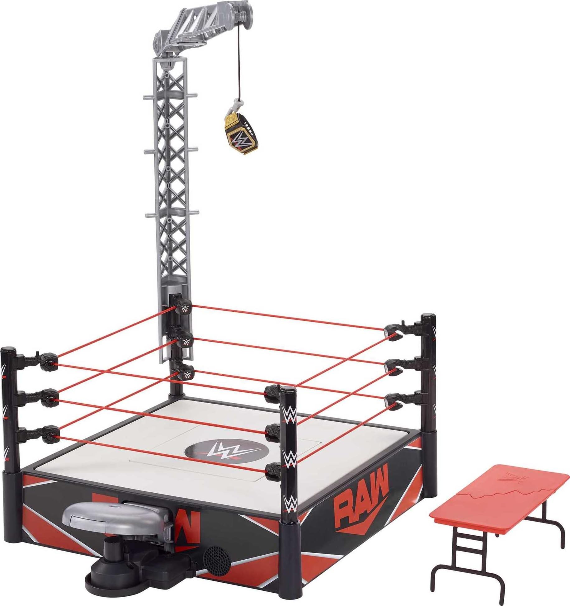 WWE Wrekkin Kickout Ring Spielset – 2-Modus-Actionfiguren-Arena mit Breakaway-Tisch und Meisterschaft, ab 6 Jahren