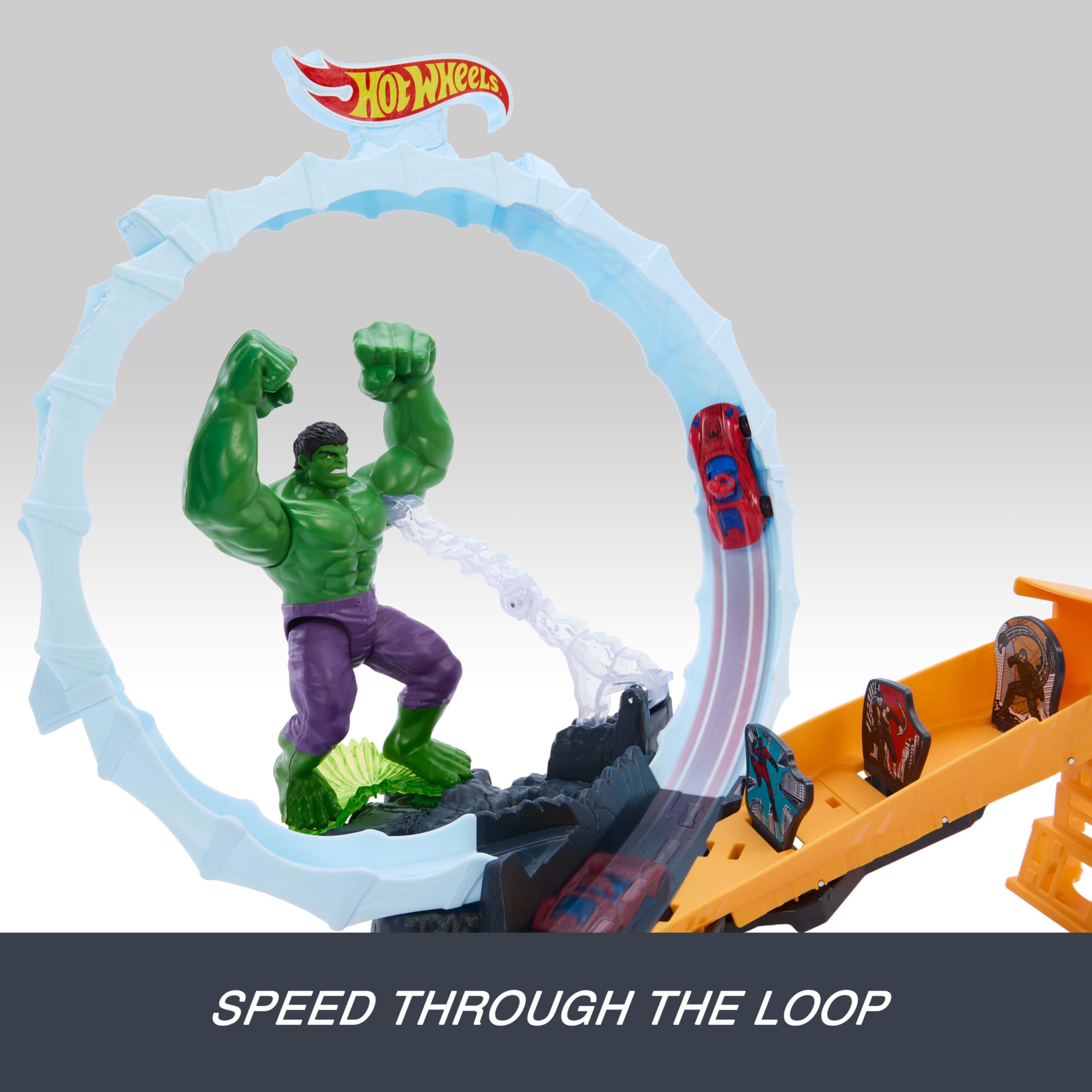 Hot Wheels Spider-Man & Hulk Smash Down Track Set with 1 Die-Cast Car | Ages 4+ 2