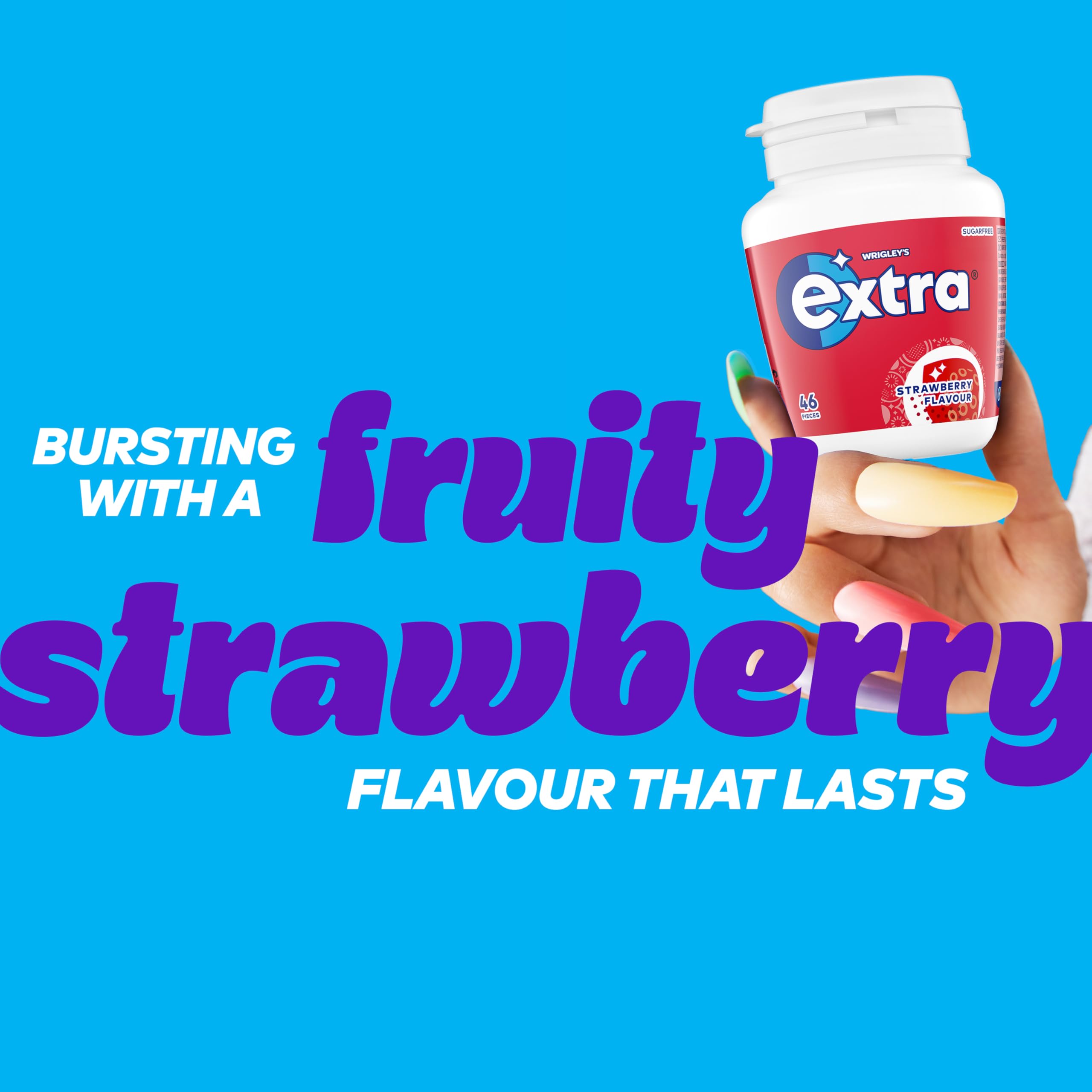 Extra Strawberry Sugar Free Chewing Gum Bottle - 46 Pieces | Tooth-Friendly Xylitol
