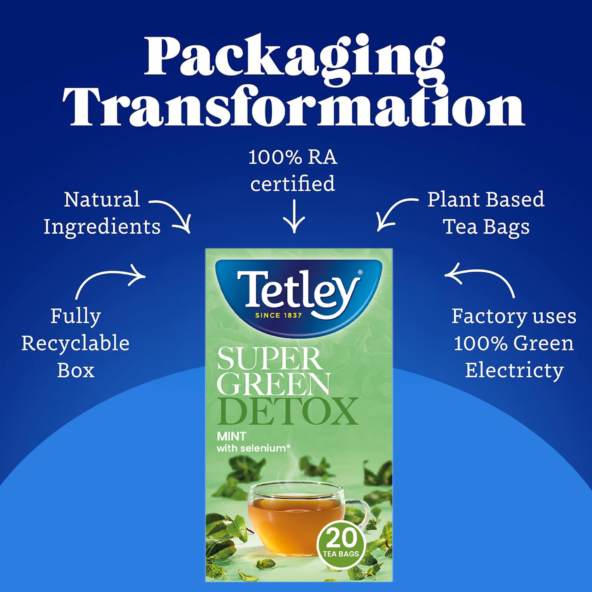 Tetley Super Green Tea Detox Mint - 20 Teabags | Selenium Added | Detox & Stress Relief 5