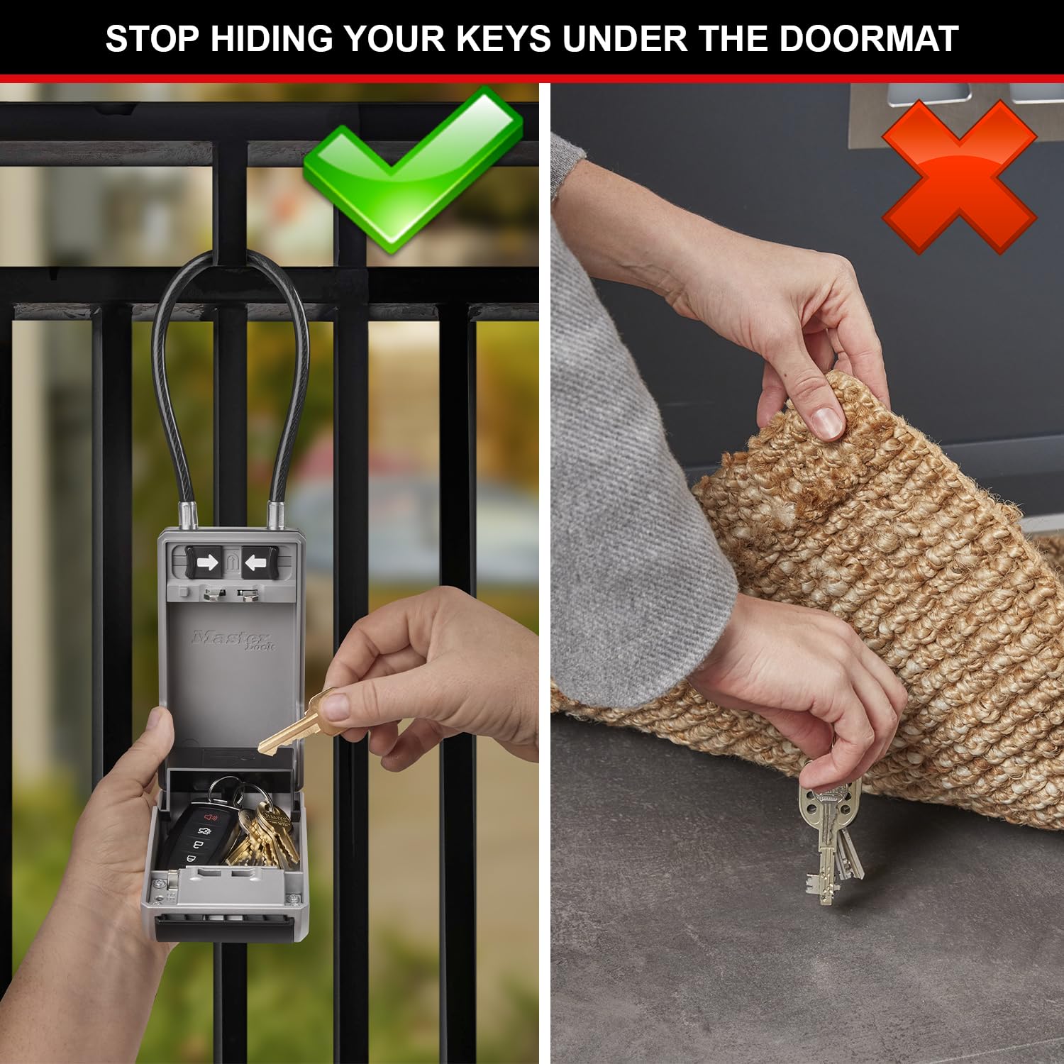 Master Lock 5482EURD Key Safe with Flexible Cable Shackle | Extra Large Capacity | Grey Aluminium