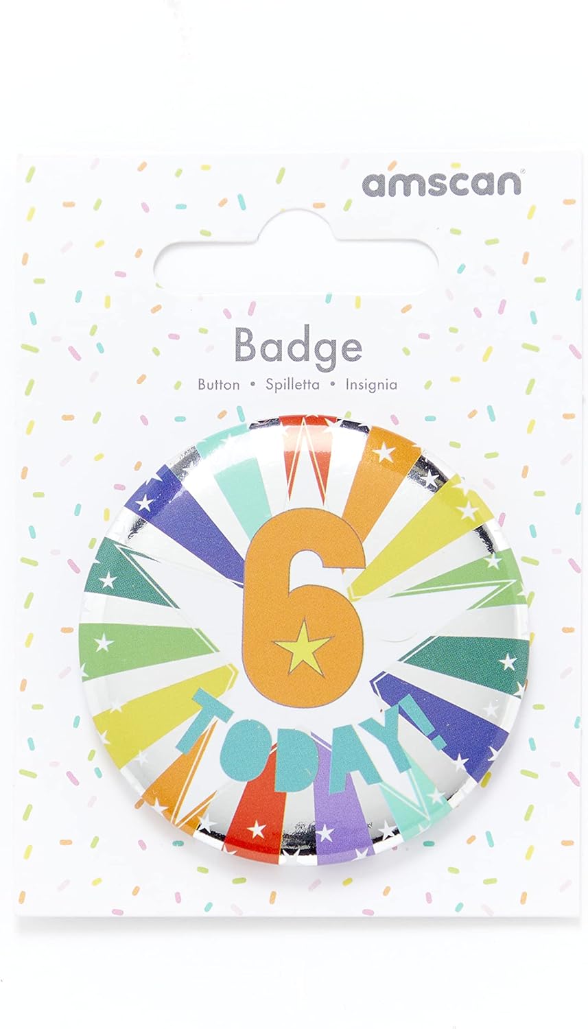 amscan 6 TODAY! Star Print Multicoloured Birthday Badge 2