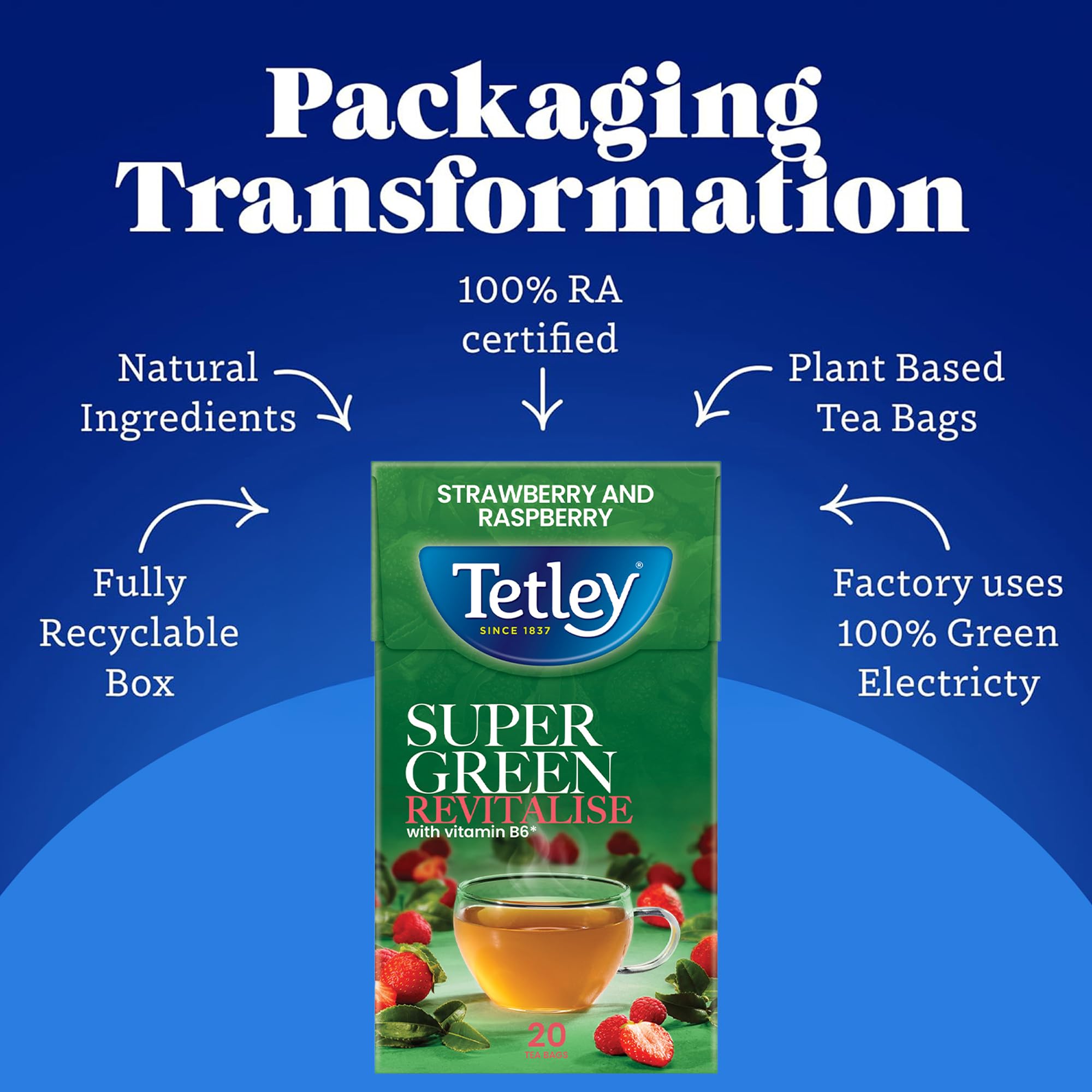 Tetley Super Green Tea Boost Strawberry & Raspberry Teabags - 20 Count 5
